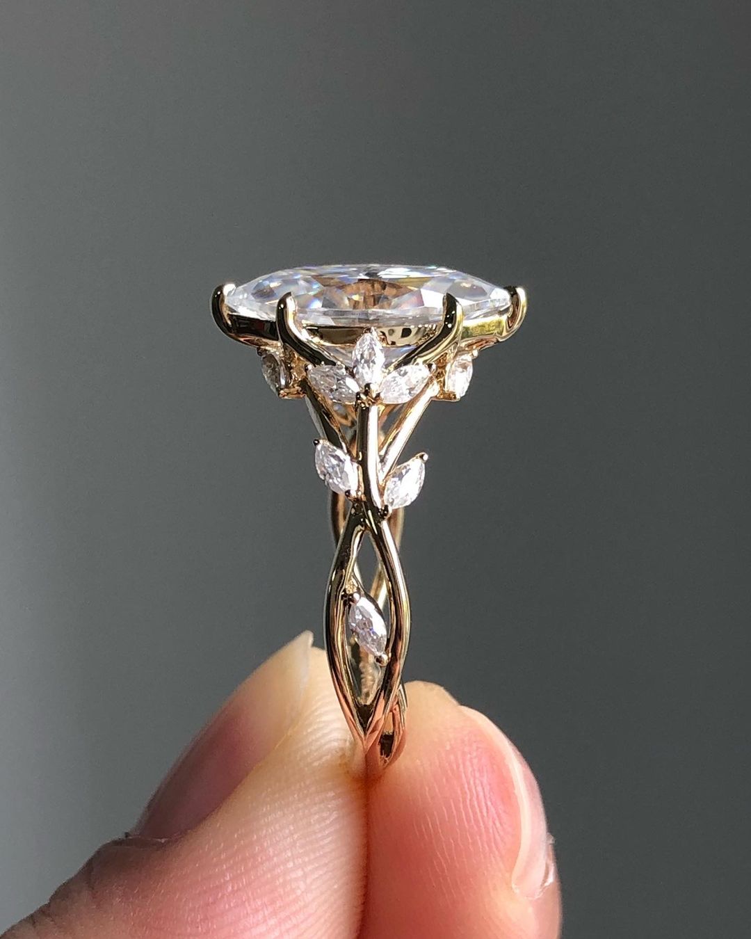 Marquise Moissanite Diamond Ring, Floral Leaf Ring With Side Marquise Moissanite Diamond Unique Fancy Ring For Her, Marquise Diamond Ring