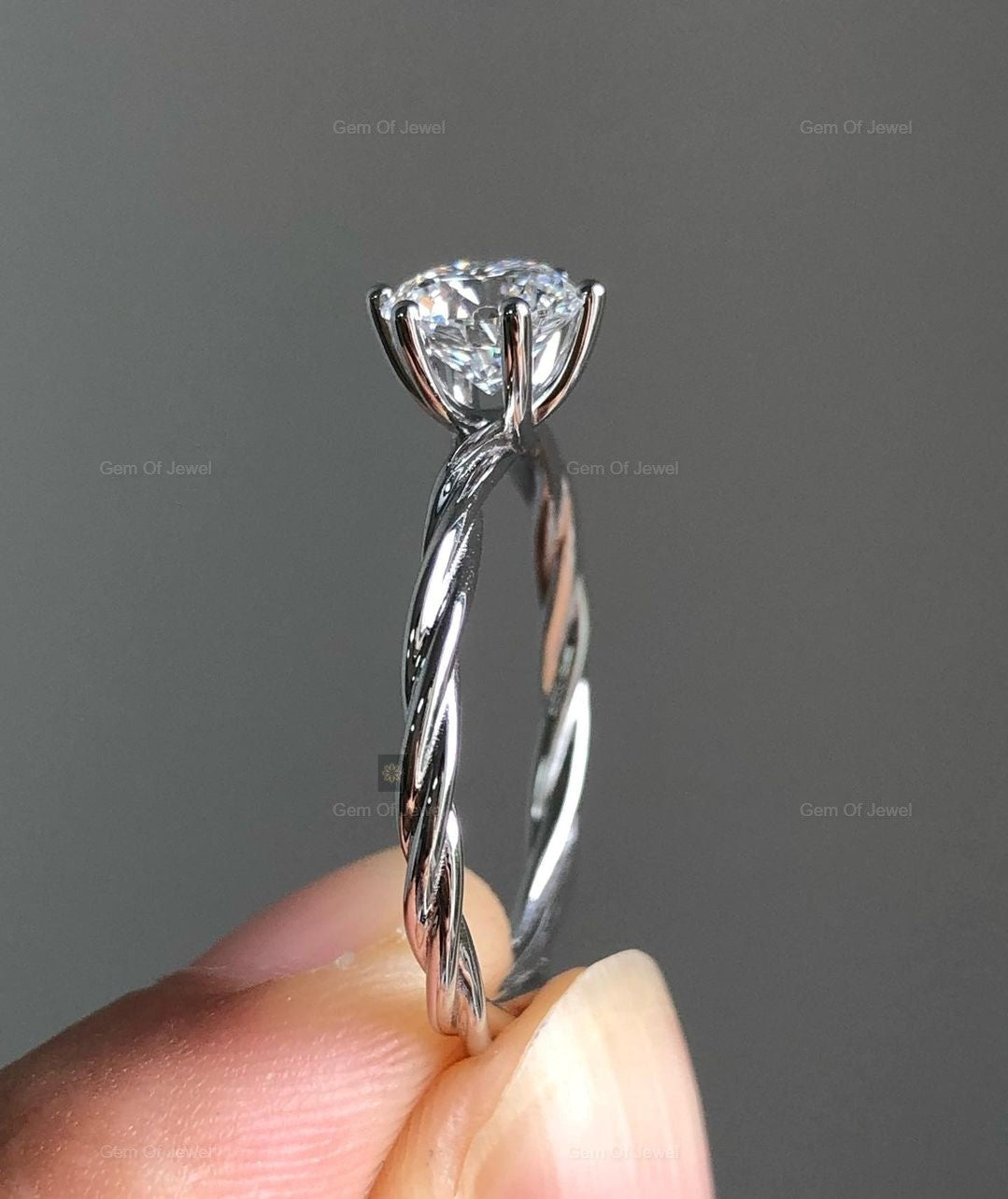 1CT Round Moissanite Diamond Rope Band Ring, Six Prong Ring, 1CT Rope Chain Band Diamond Ring, Round Moissanite Diamond Solitaire Ring