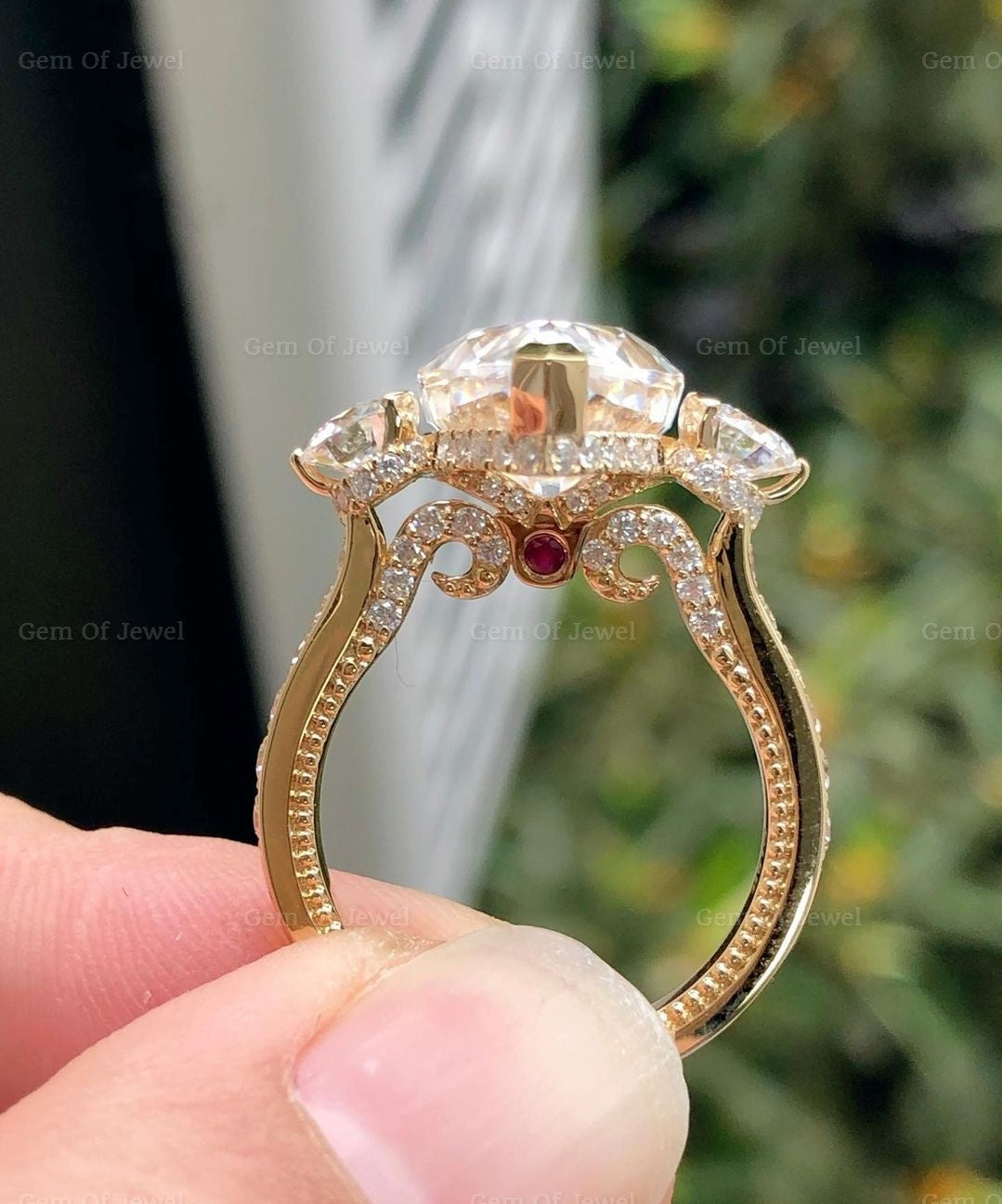 3CT Pear Moissanite Diamond Hidden Halo Ring, Pear Moissanite Three Stone Ring, Pear Art Deco Ring, Pear Statement Ring, Pear 3 Stone Ring