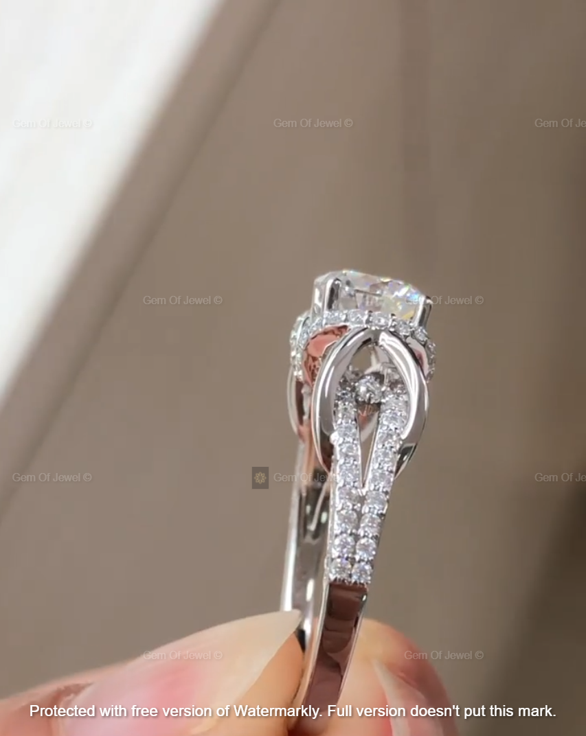 1CT Round Moissanite Diamond Infinity Inspired Unique Setting Wedding Ring With Pave Diamond For Her, Moissanite Round Diamond Ring For Her