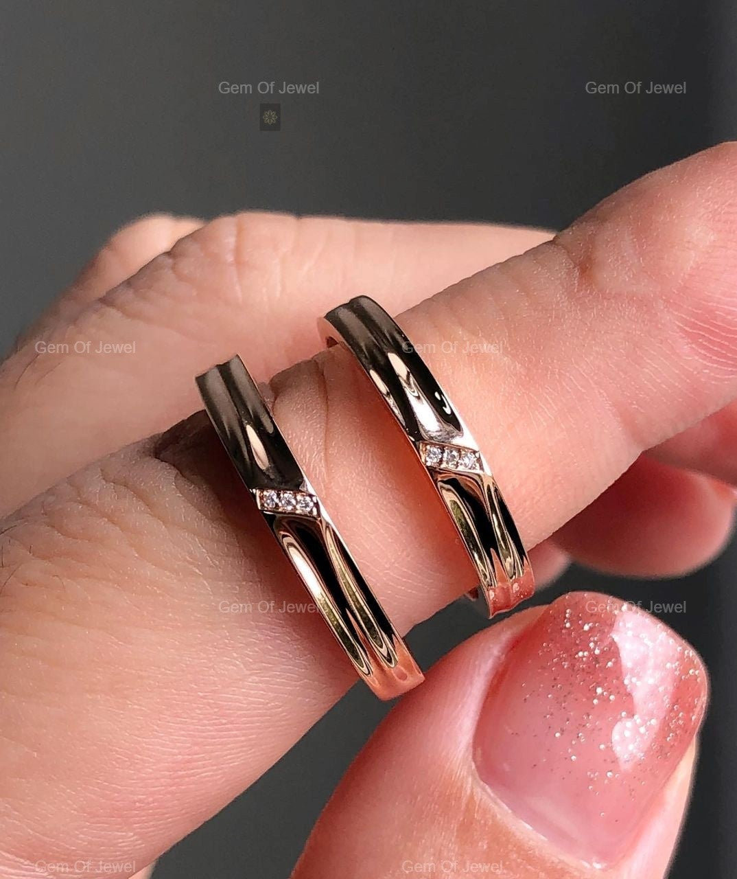 Stackable Matching Wedding Band, Round Moissanite Band For Her, Stackable Matching Wedding Band , Thick Matching Pack of 2 Wedding Band