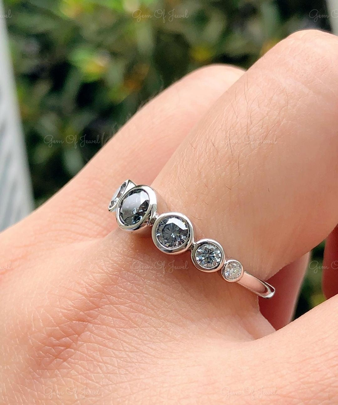 Round Cut Gray Moissanite Diamond Bezel Ring, Gray Diamond Round Cut Ring, Gray Diamond Ring, Grey Moissanite Diamond Band, Gray Moissanite