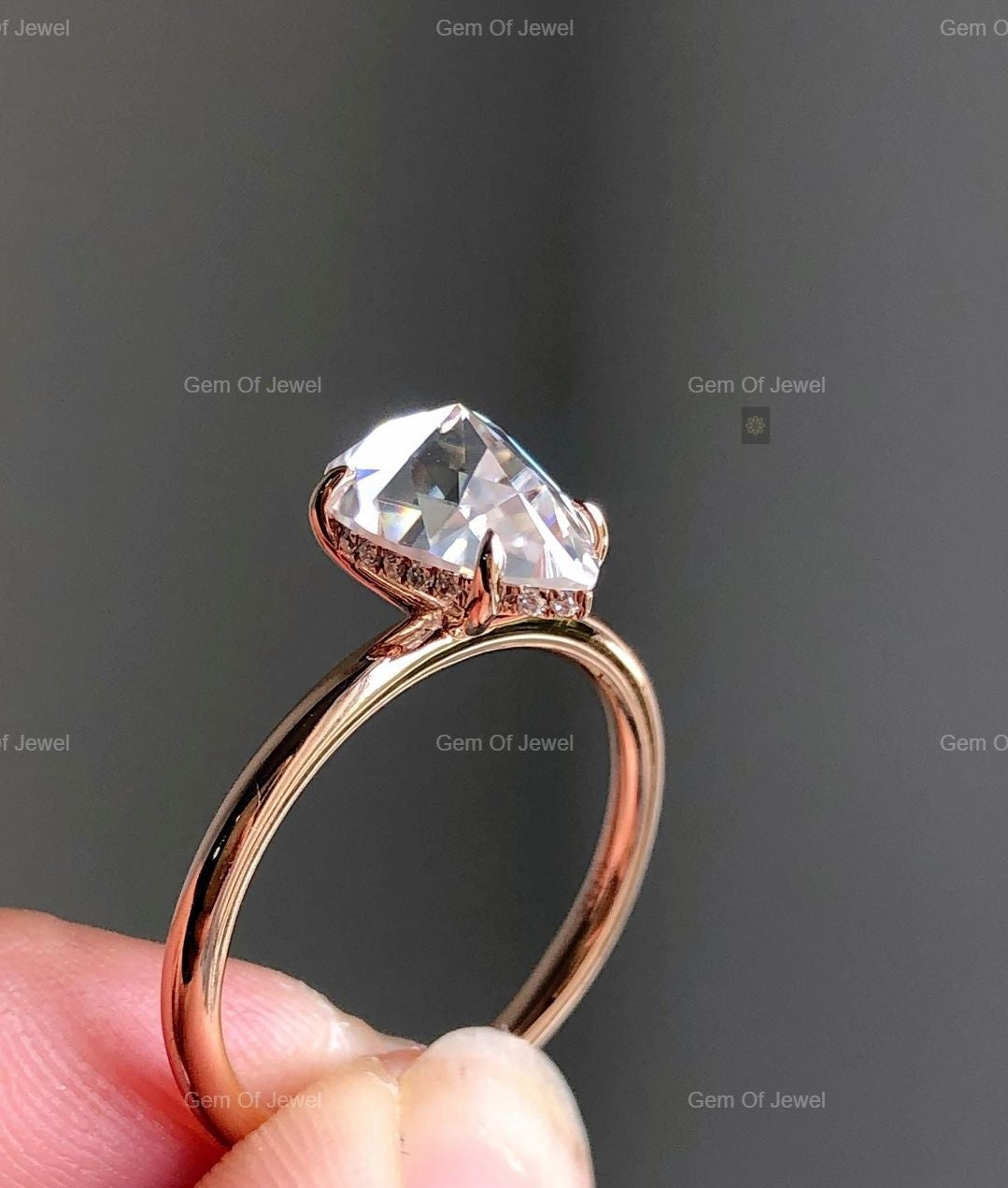 Pear Rose Cut Moissanite Ring Engagement Ring For Her, Rose Cut Pear Solitaire Diamond Ring, Rose Cut Pear Diamond Engagement Ring For Her