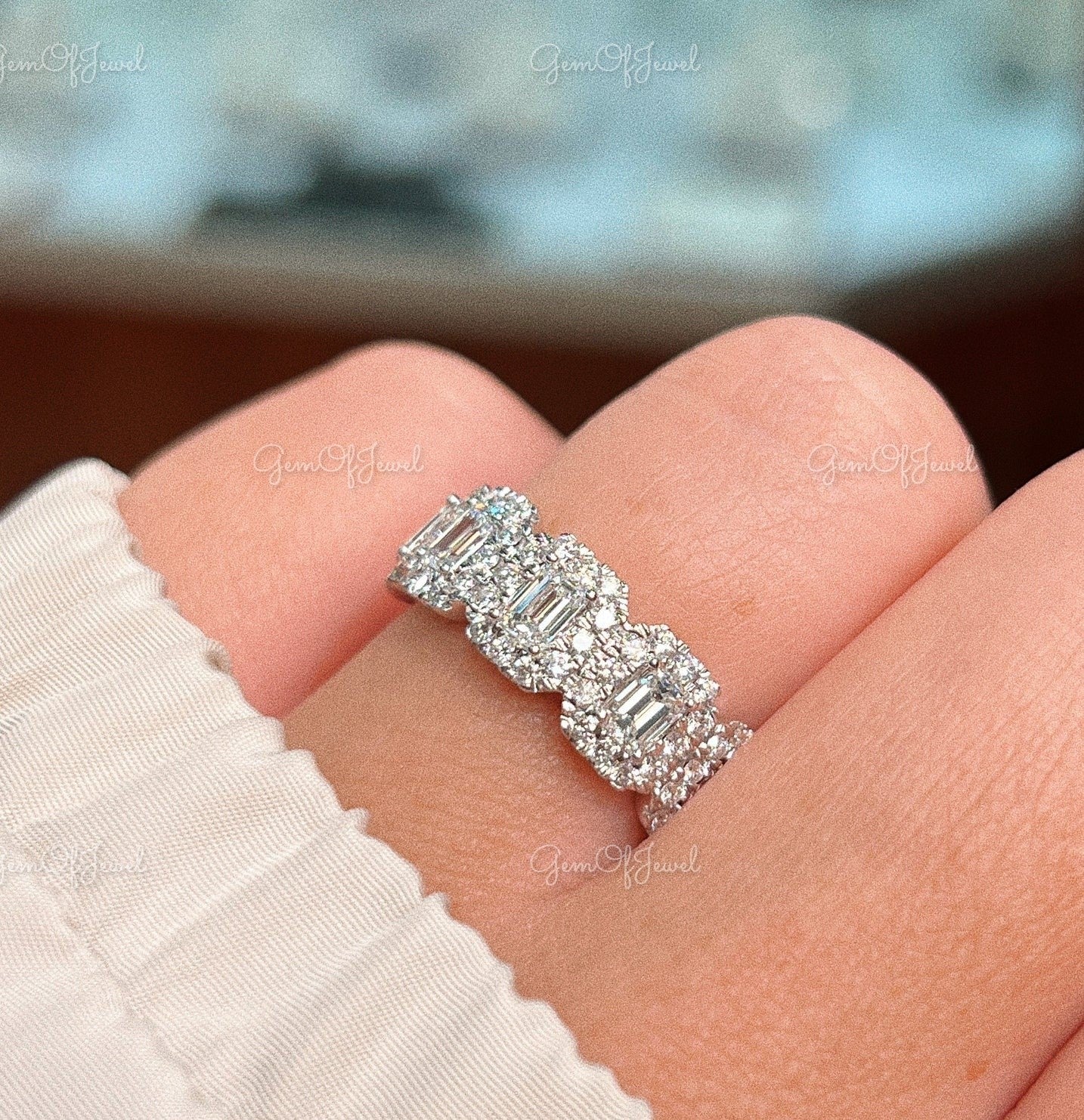 Emerald Moissanite Diamond Covered With Round Moissanite Diamond Engagement Ring For her, Emerald Diamond Ring For Her, Emerald Moissanite