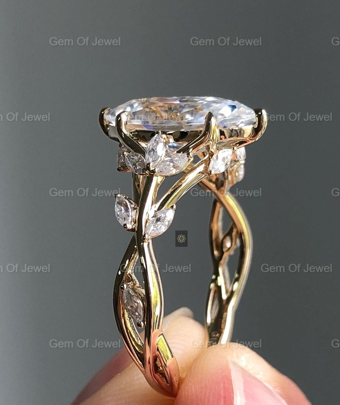 Marquise Moissanite Diamond Ring, Floral Leaf Ring With Side Marquise Moissanite Diamond Unique Fancy Ring For Her, Marquise Diamond Ring