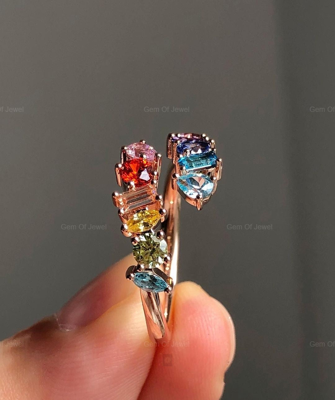 Rainbow Diamond Wedding Ring, Multi Shape Lab Diamond Rainbow Color Diamond Ring, Multi Color Diamond Wedding Ring For Her, Rainbow Ring