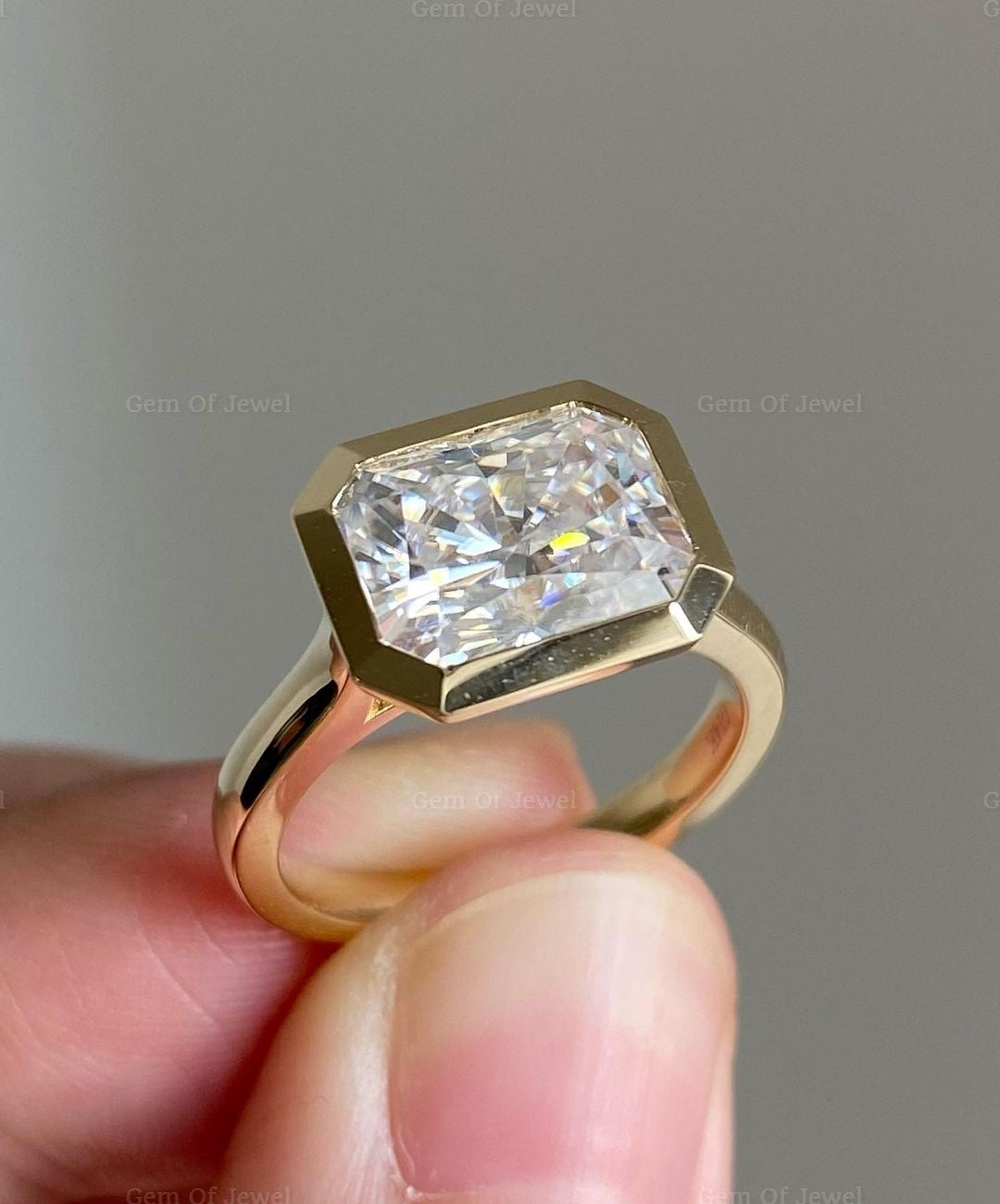 Radiant Cut Moissanite Bezel Set Solitaire ring Moissanite Diamond Gold Ring, Radiant Moissanite Diamond Ring, Bezel Set Ring, Radiant Ring