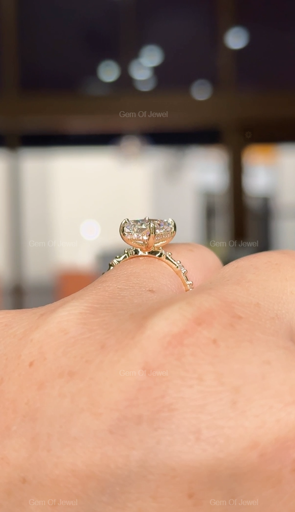 2.5CT Radiant Moissanite Diamond Ring With Round Moissanite Diamond Band Solid Gold Ring, Radiant Moissanite Diamond Engagement Ring For Her