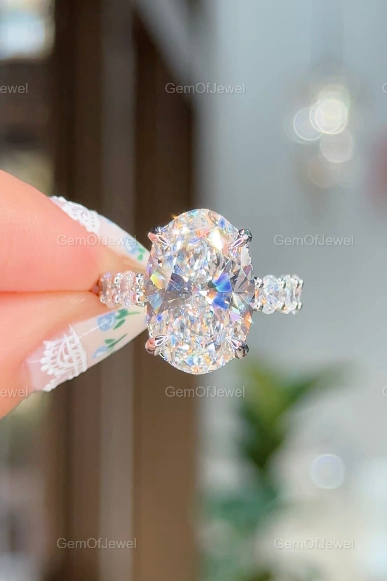 Oval Diamond Moissanite Vintage Ring With Oval Cut Pave Eternity Moissanite Diamond And Hidden Halo Ring, Oval Moissanite Vintage Halo Ring