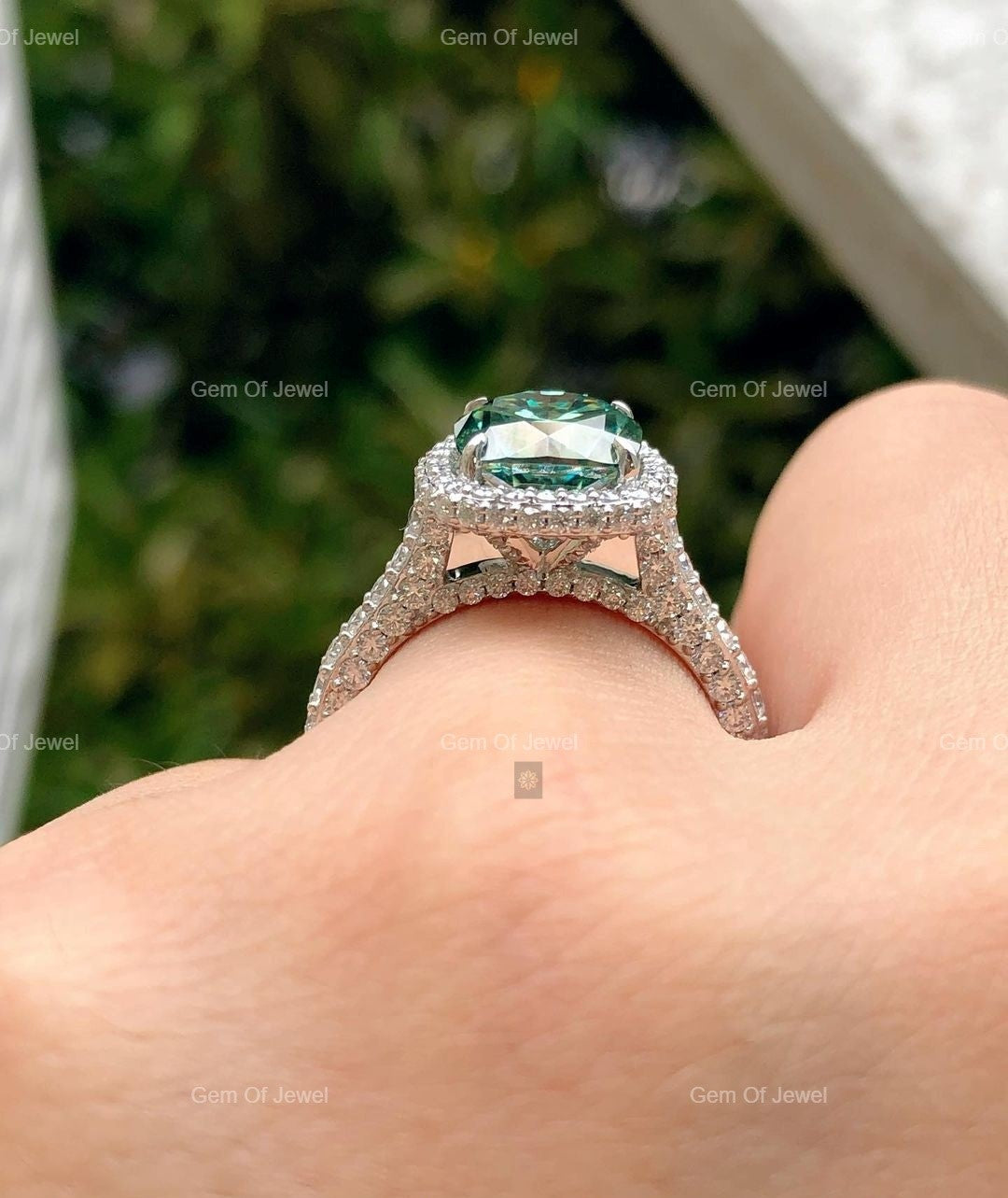 Cushion Green Moissanite Diamond Ring, Green Cushion Moissanite Diamond Fancy Ring For Her, Cushion Moissanite Diamond Art Deco Ring Gift