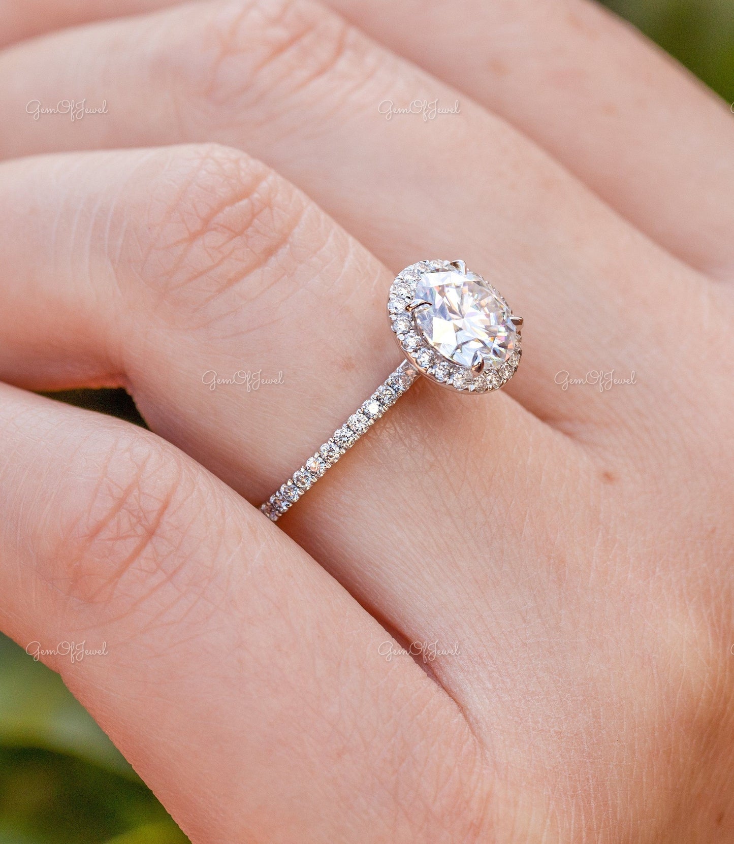 Round Diamond Halo Ring Moissanite Engagement Ring With Pave Eternity Of Round Moissanite Diamond Engagement Ring, Wedding Ring Gift For Her