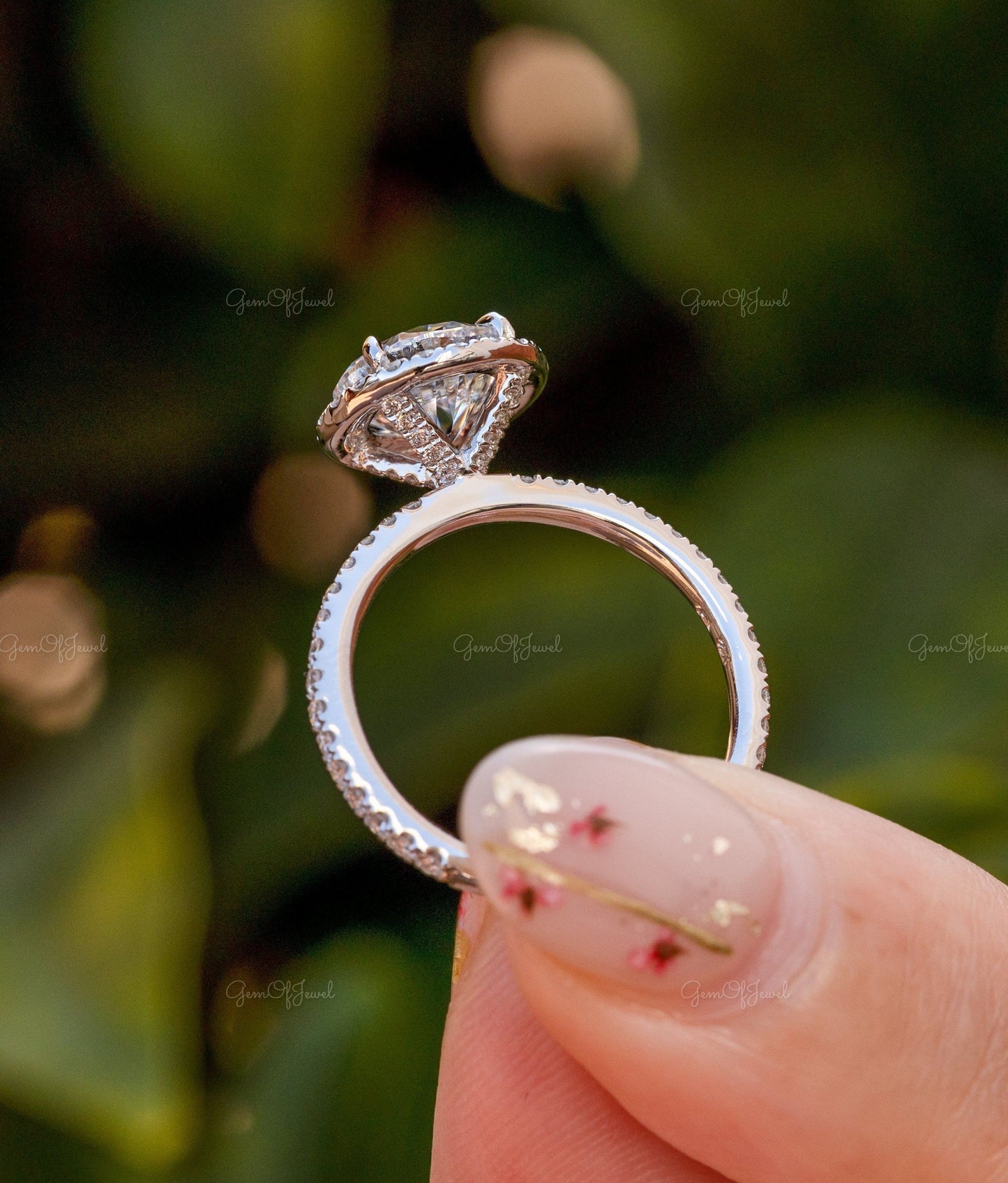 Round Moissanite Wedding Ring With Halo, Bridal Wedding Ring Set , Round Moissanite Bridal Set Anniversary Ring And Band Bridal Set For Her