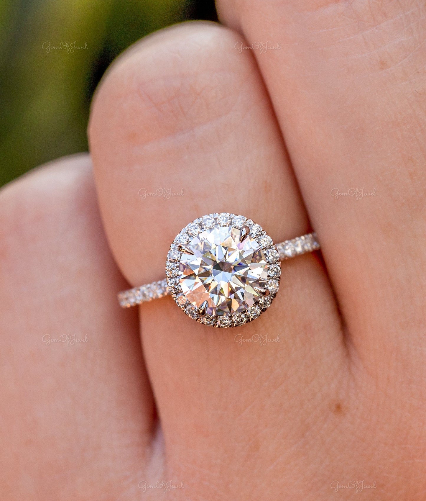 Round Moissanite Wedding Ring With Halo, Bridal Wedding Ring Set , Round Moissanite Bridal Set Anniversary Ring And Band Bridal Set For Her