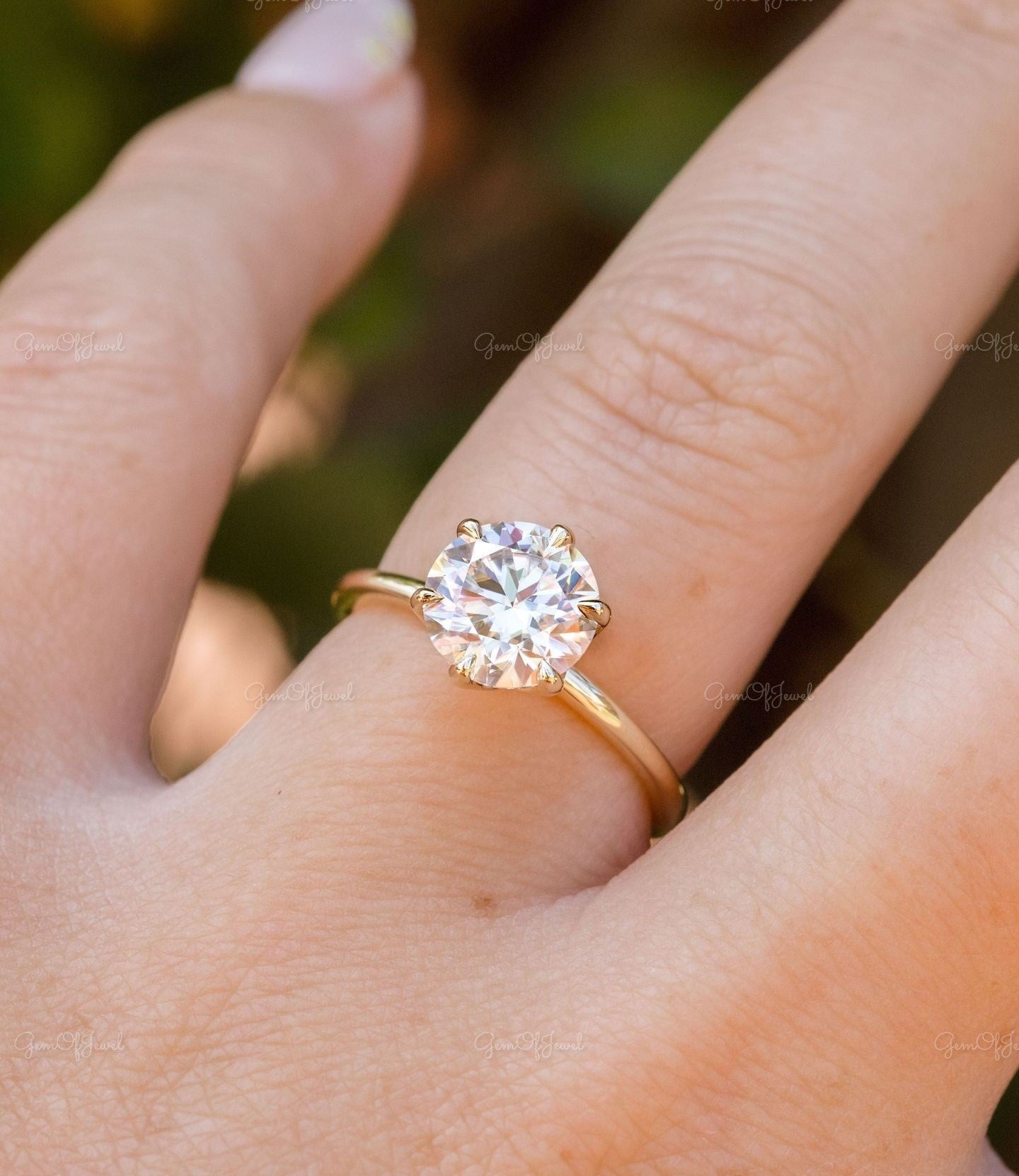 1CT Round Moissanite Diamond Engagement Ring, Petal Prong Ring, Lotus Prong Six Prong Round Moissanite Diamond Engagement Ring Gift For Her