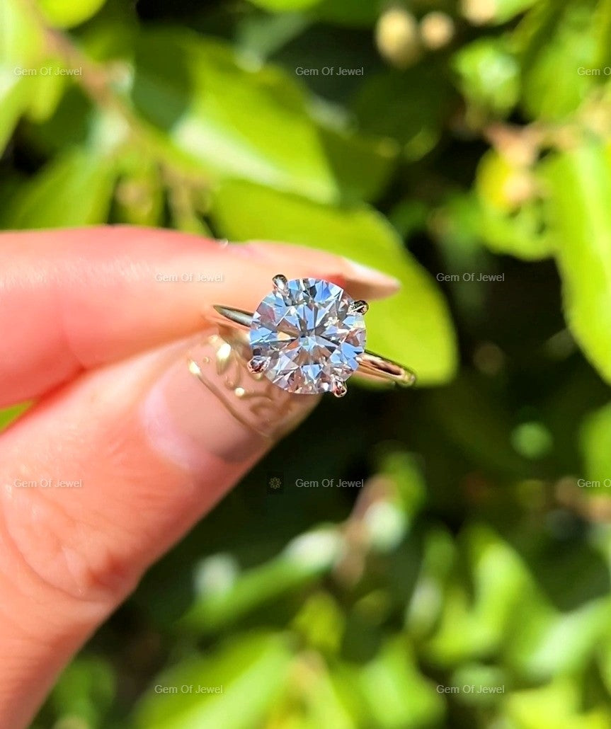 Round Moissanite Diamond Ring 2.5CT Round Moissanite Engagement Ring With Halo And Pave Eternity Diamond On Band Ring, Round Diamond Ring