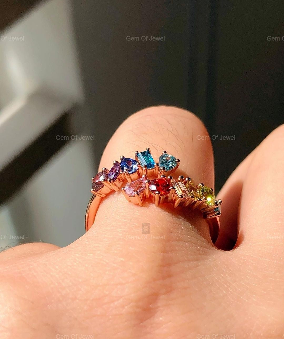 Rainbow Diamond Wedding Ring, Multi Shape Lab Diamond Rainbow Color Diamond Ring, Multi Color Diamond Wedding Ring For Her, Rainbow Ring