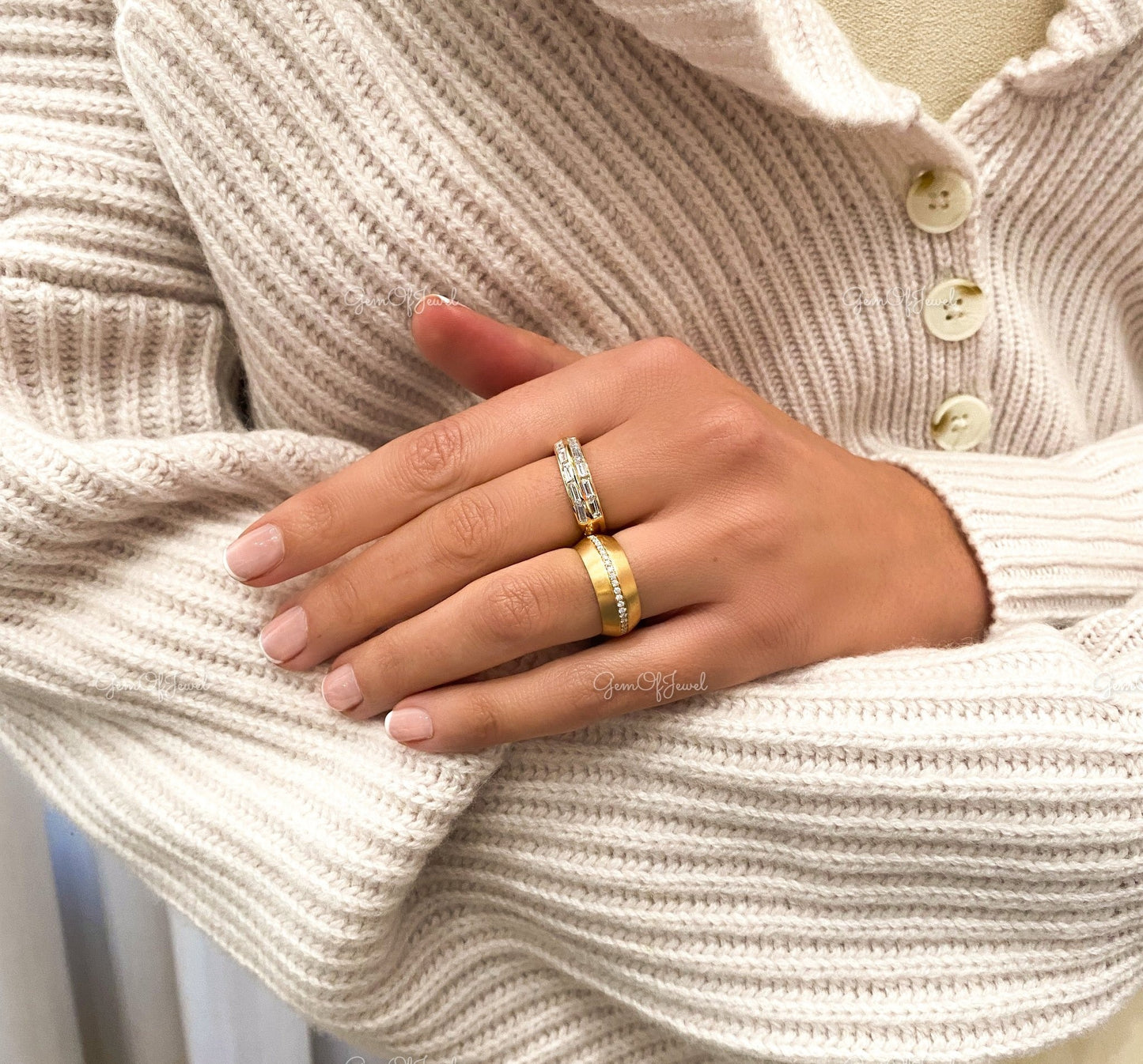 5*2.5 mm baguette diamonds two rows set on either side of a knife edge Ring for Her, Engagement Ring, Wedding Ring