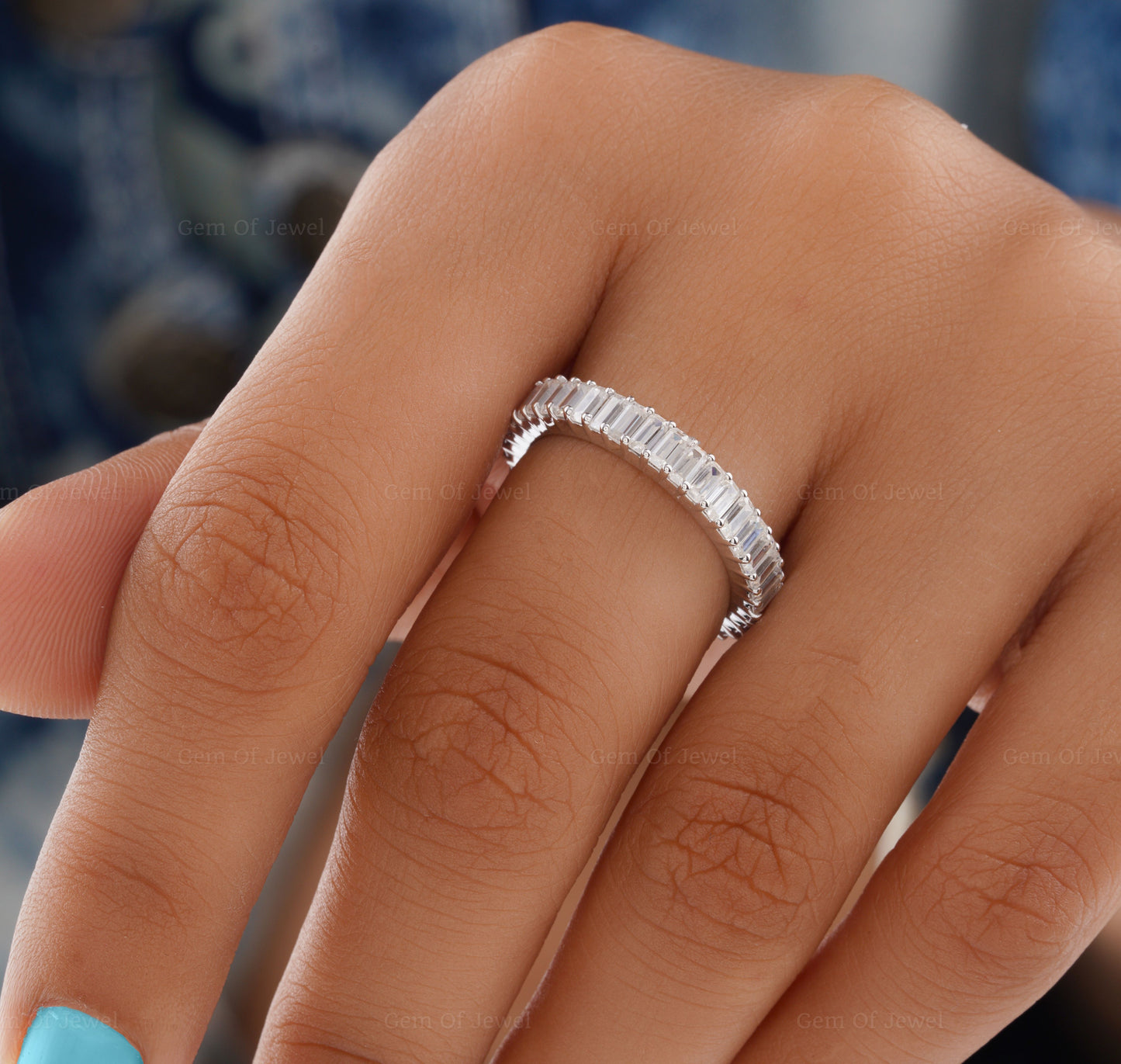 Emerald Moissanite Full Eternity Wedding Ring, Emerald Moissanite Diamond Wedding Band, Emerald Diamond Matching Band, 3mm Diamond Band