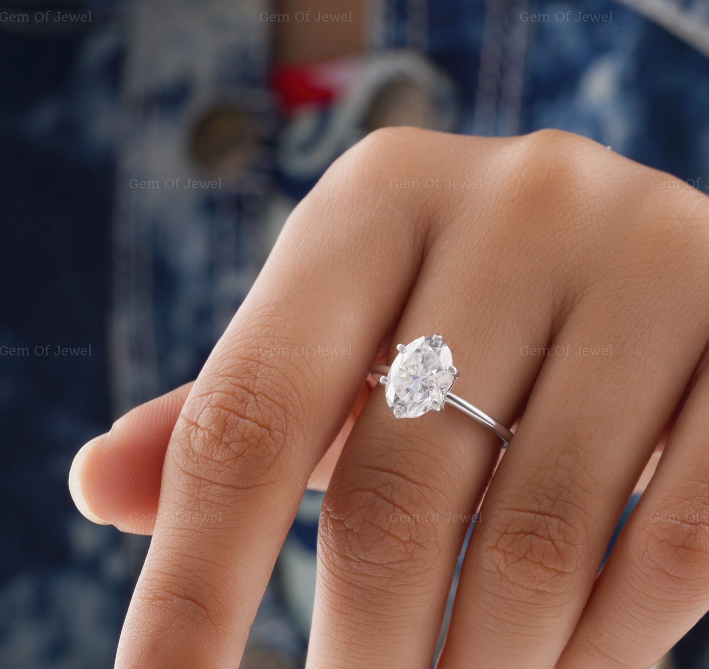 Oval Moissanite Diamond Tulip Prong Engagement Ring, Petal Prong 2CT Oval Solitaire Moissanite Ring For Her, Oval Moissanite Diamond Ring