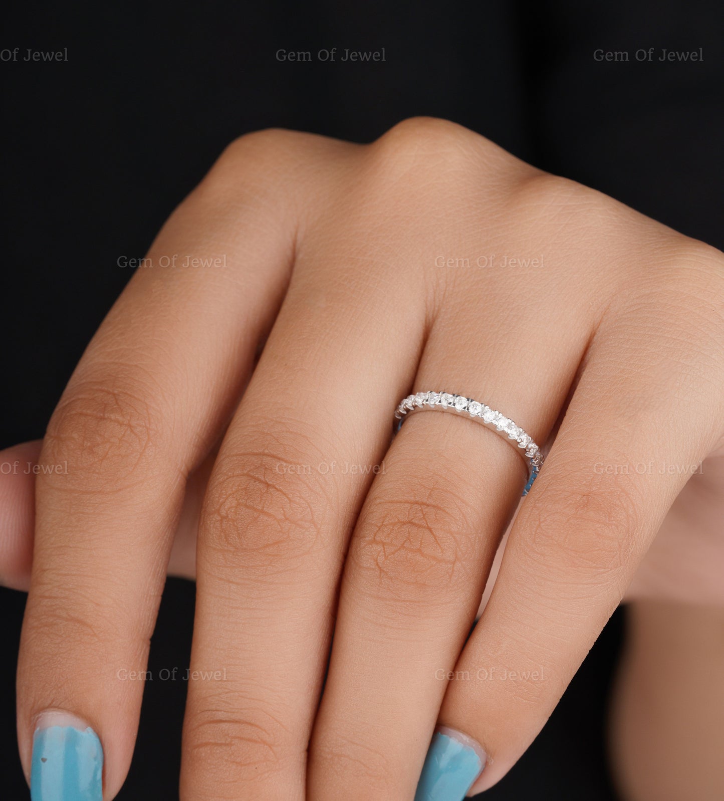 Round Diamond Matching Wedding Band, Round Moissanite Diamond Band Half Eternity Matching Band For Her, 2mm Matching Wedding band For Her