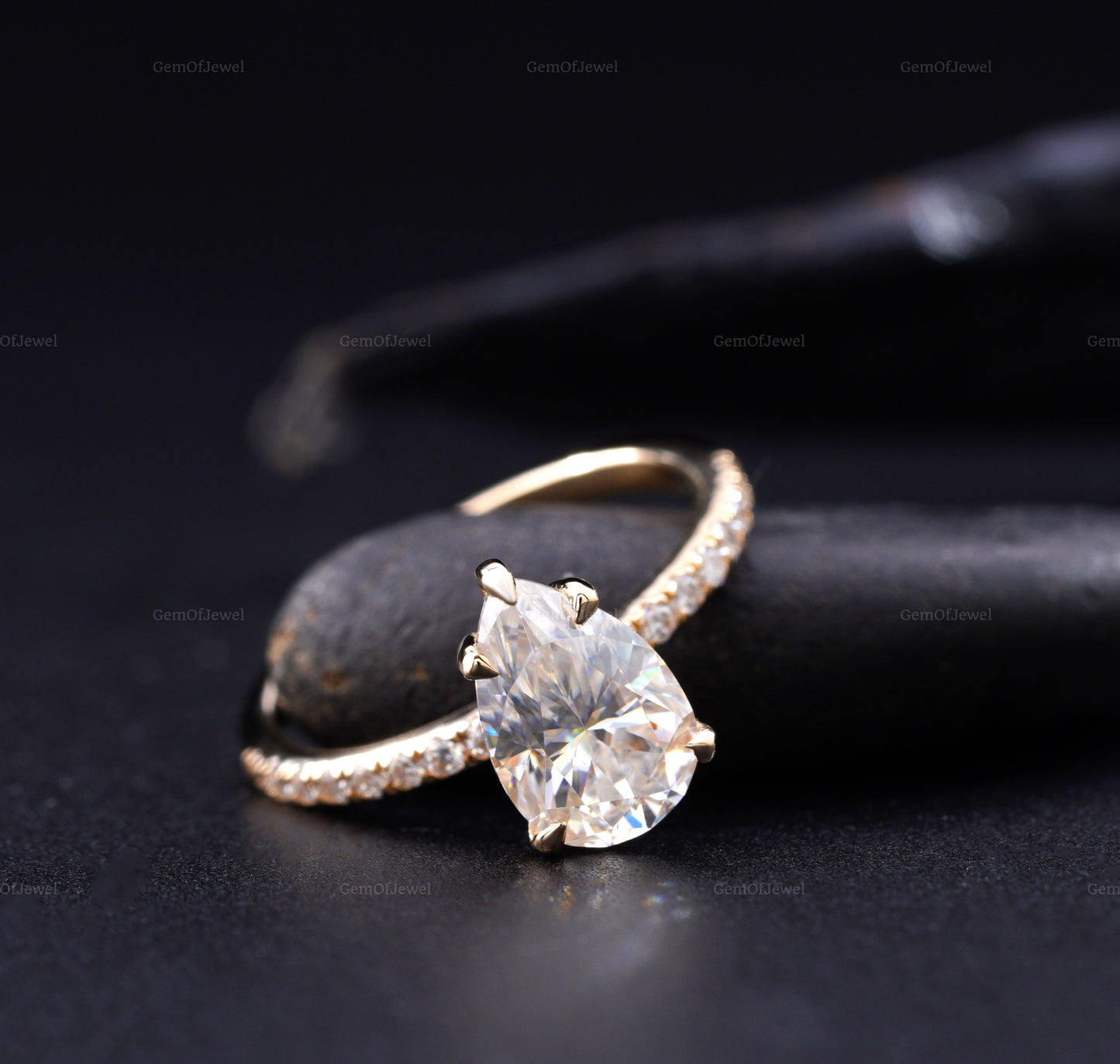 Hidden Halo Pear Cut Solitaire Engagement Ring, Pear Cut Engagement Ring, Pear Cut Ring, 2.50 Ct Solid 14K Gold Moissanite Engagement Ring