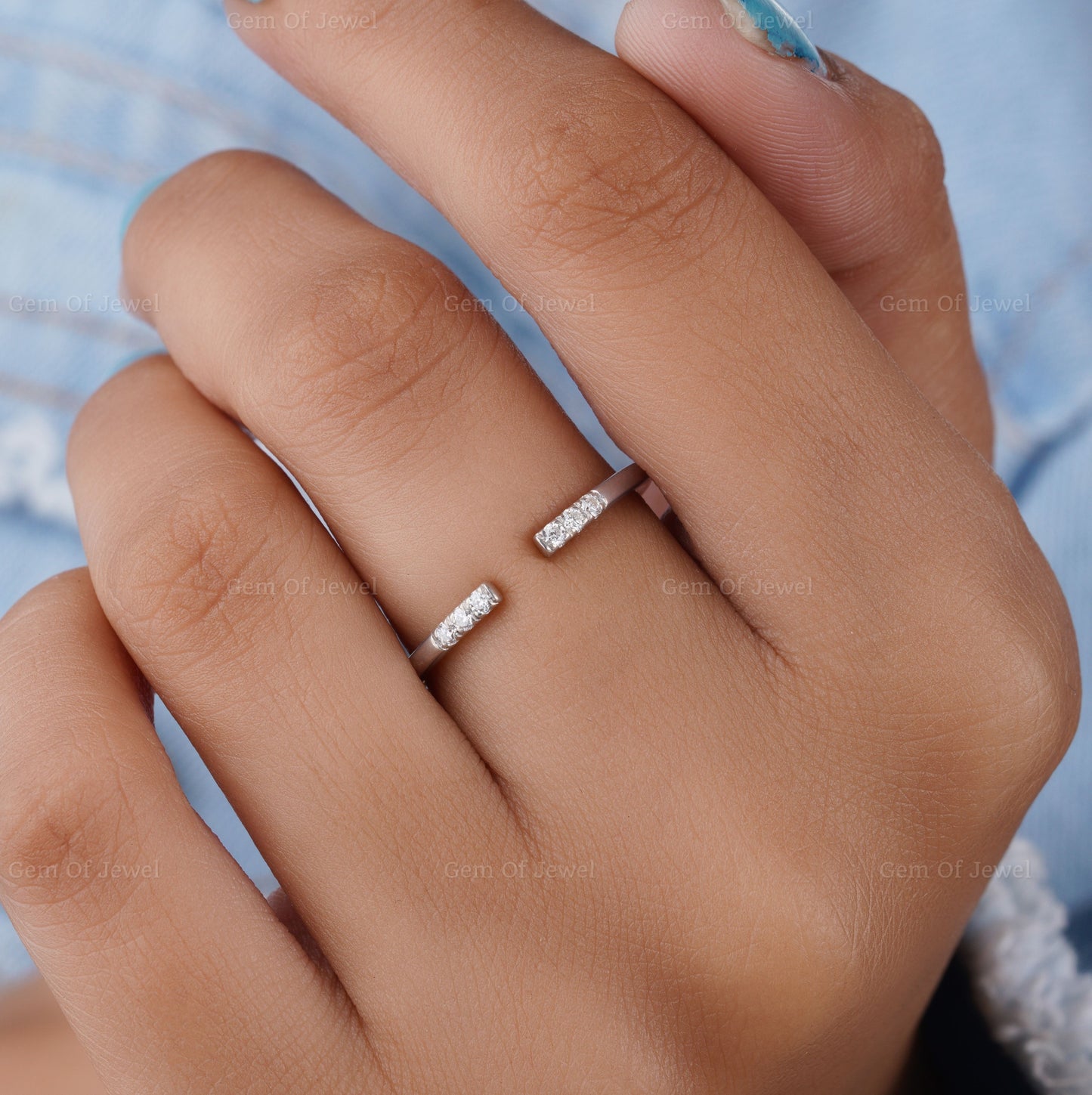 Open Band Round Moissanite Diamond Ring, Split Band Wedding Diamond Ring, Round Moissanite Open Band Wedding Ring For Her, Matching Band