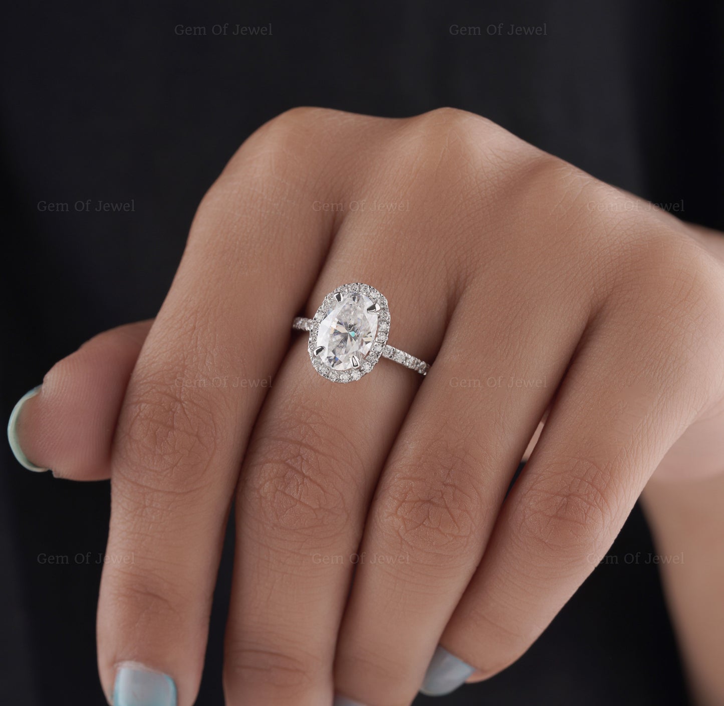 Oval Diamond 2CT Moissanite Ring With Halo And Diamond On Prong With Half Eternity Engagement Ring For Her, Oval Diamond Ring, Oval Ring