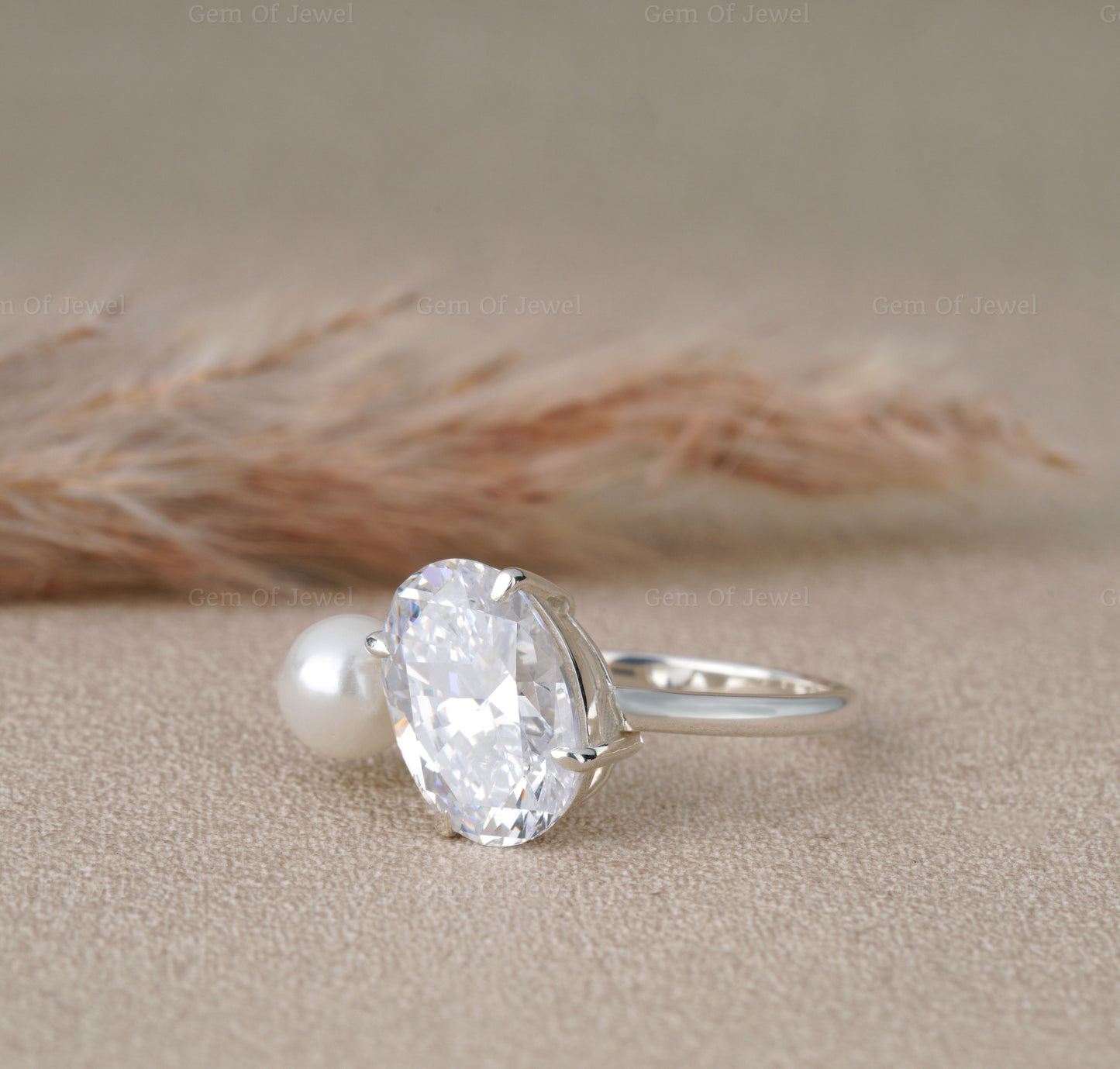 4CT Oval And Pearl Toe Et Moi Ring, Oval Moissanite Diamond Ring With Lab Pearl Two Stone Ring, Two Stone Diamond Ring, Oval Toi Et Moi Ring