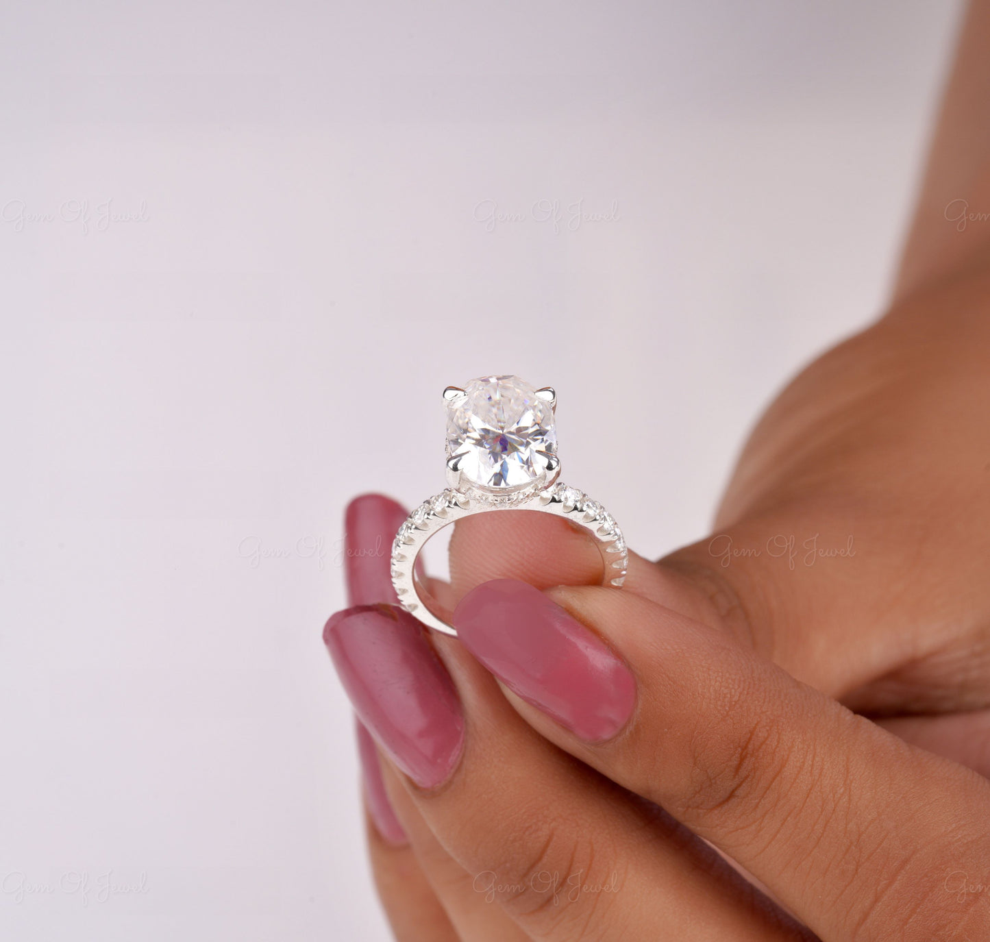 3CT Oval Moissanite Diamond Ring With Side Round Moissanite Diamond And Hidden Halo Ring, Oval Moissanite Diamond Ring For Her, Oval Ring