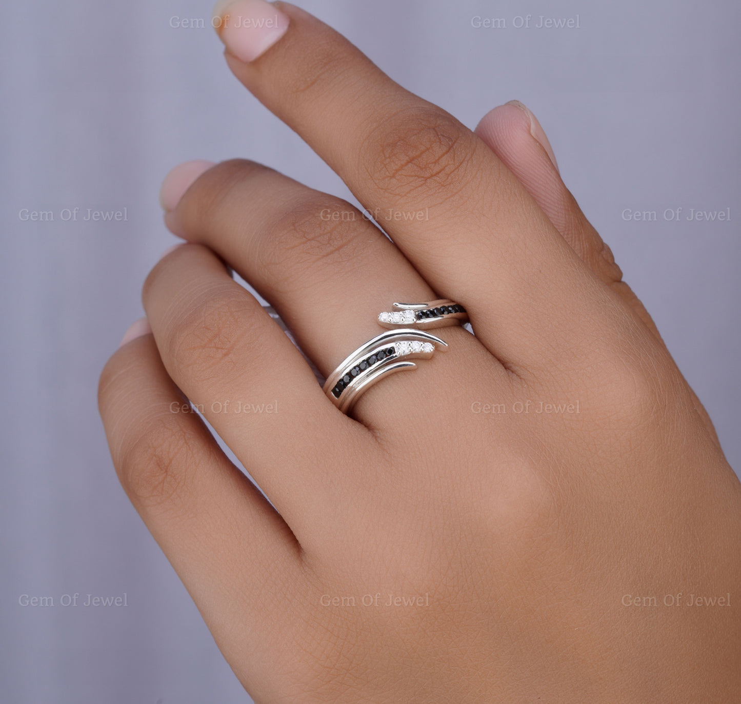 Split Band Crossover Band Moissanite Diamond Ring, Black Moissanite Diamond Ring , Round Moissanite Diamond Ring For Her, Black Diamond Ring