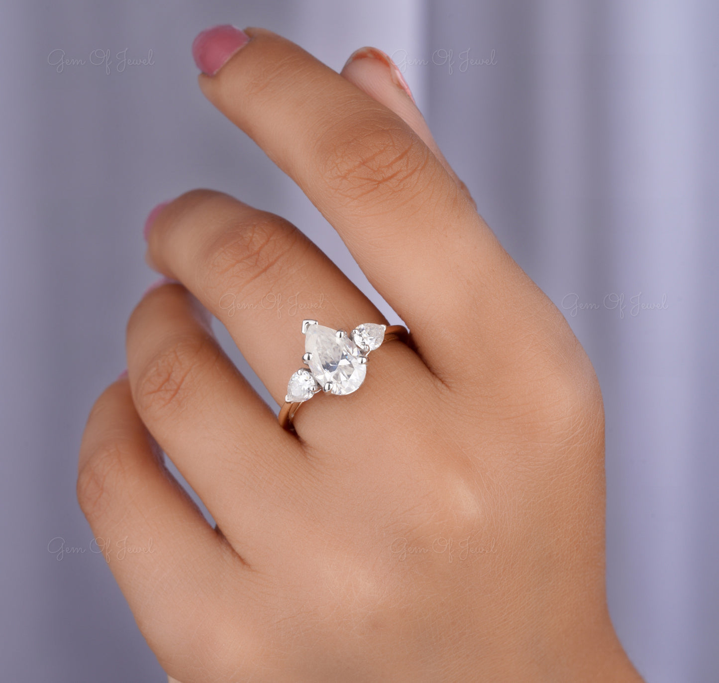 Pear Moissanite Diamond Two Tone Gold Three Stone Diamond Ring, Three Stone Ring, Pear Moissanite Diamond Ring, Pear Cut Two Tone Gold Ring