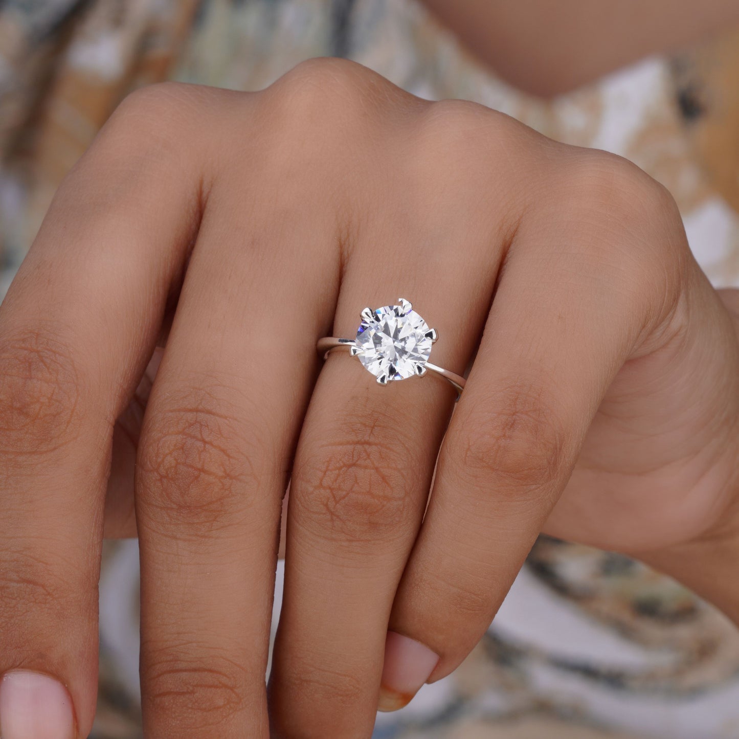 Round Moissanite Diamond Ring, Round Solitaire Diamond Ring, Six Prong Round Cut Moissanite Diamond Engagement Ring Gift For Her