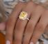 Radiant Diamond Yellow Sapphire Simulated Stone With Halo Of Round Moissanite Diamond And Pave Eternity Band, 14K Gold Ring Gift For Her