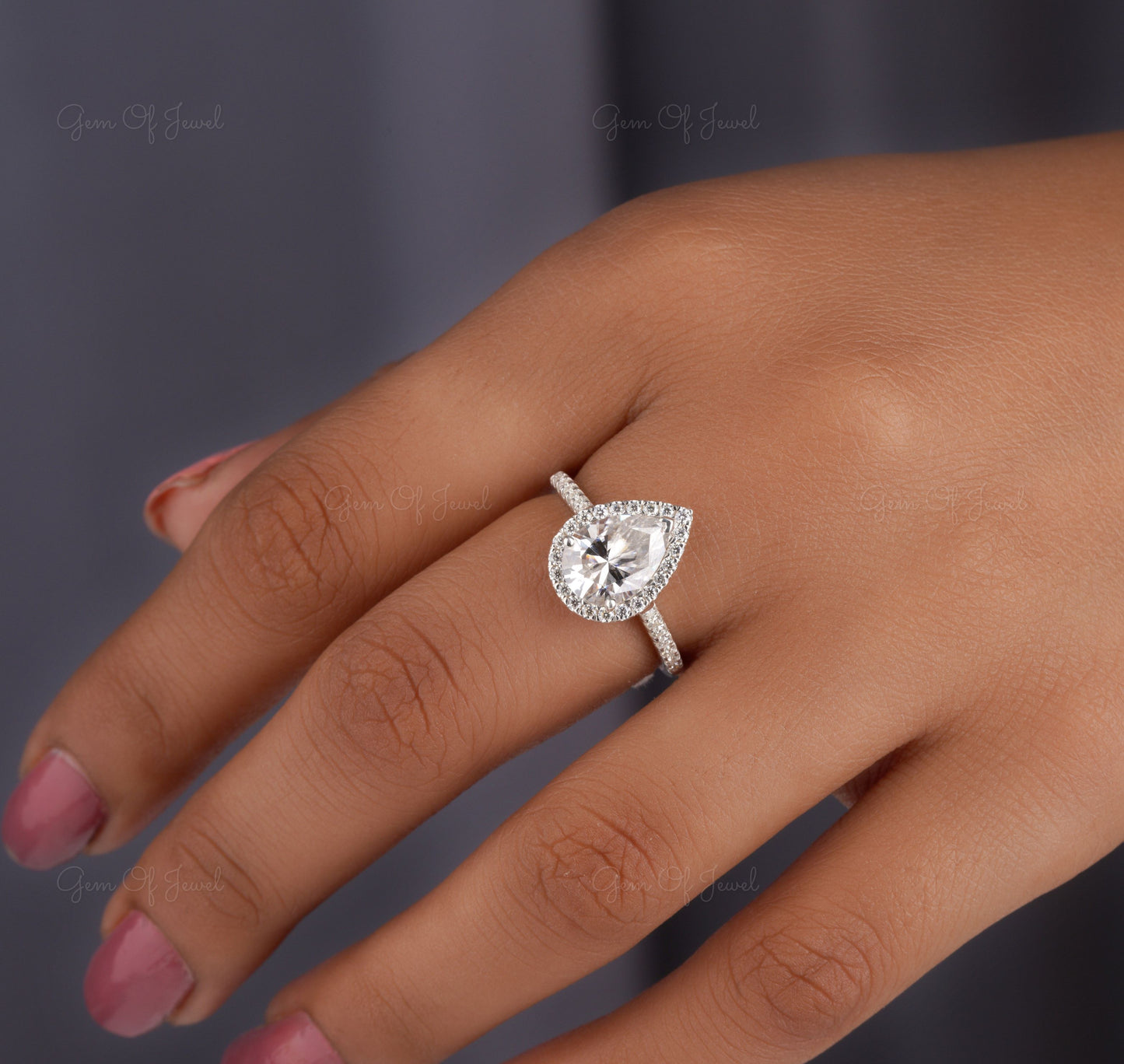 Pear Moissanite Diamond With Halo, 2CT Pear Moissanite Engagement Ring , Pear Diamond Moissanite Engagement Ring For Her, 2CT Pear Cut Ring