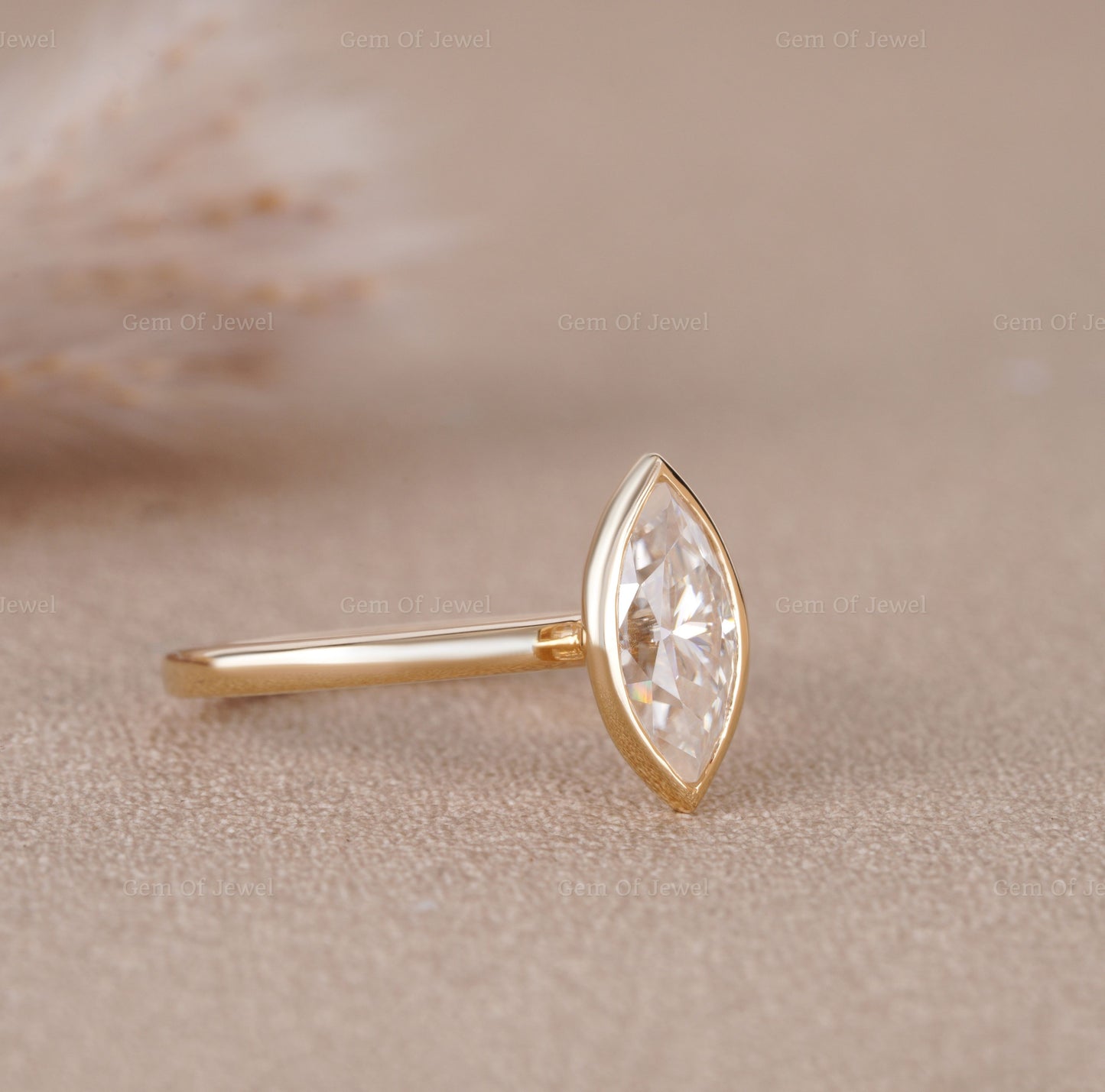 1CT Marquise Solitaire Moissanite Diamond Bezel Set Engagement Ring, Marquise Moissanite Bezel Set Moissanite Diamond Ring Gift For Her
