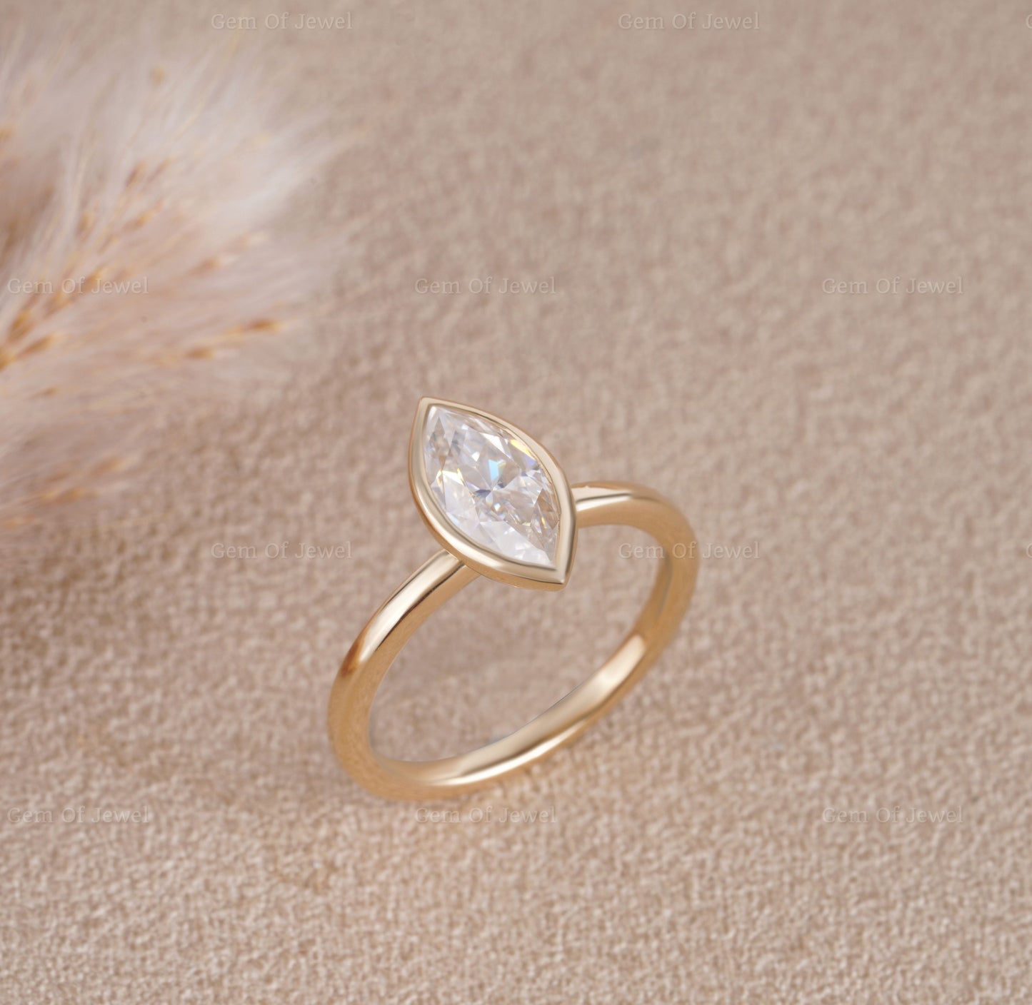 1CT Marquise Solitaire Moissanite Diamond Bezel Set Engagement Ring, Marquise Moissanite Bezel Set Moissanite Diamond Ring Gift For Her