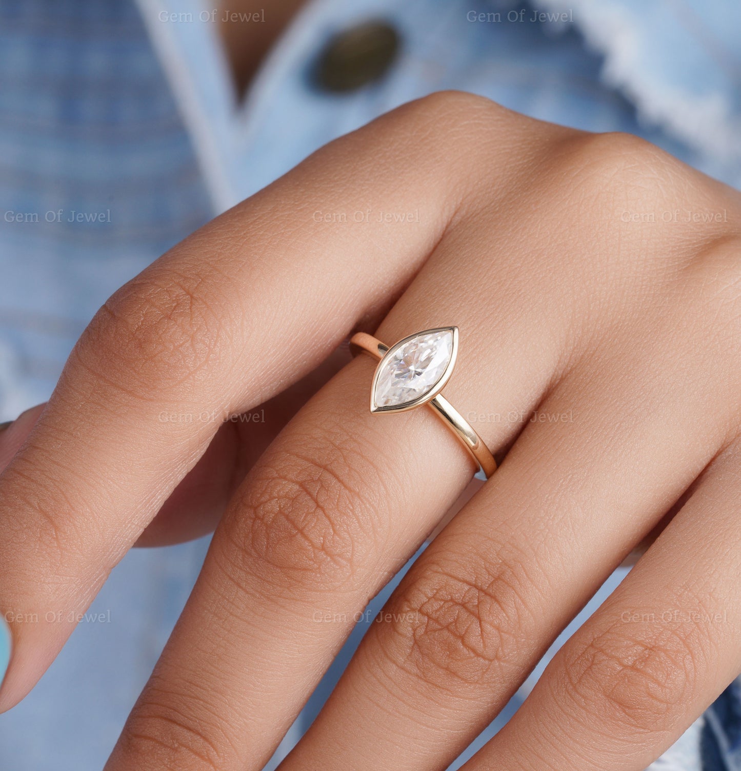 1CT Marquise Solitaire Moissanite Diamond Bezel Set Engagement Ring, Marquise Moissanite Bezel Set Moissanite Diamond Ring Gift For Her