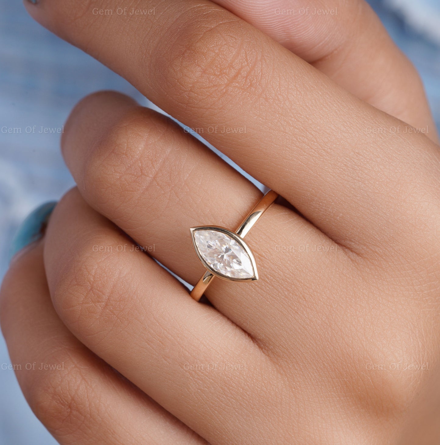 1CT Marquise Solitaire Moissanite Diamond Bezel Set Engagement Ring, Marquise Moissanite Bezel Set Moissanite Diamond Ring Gift For Her