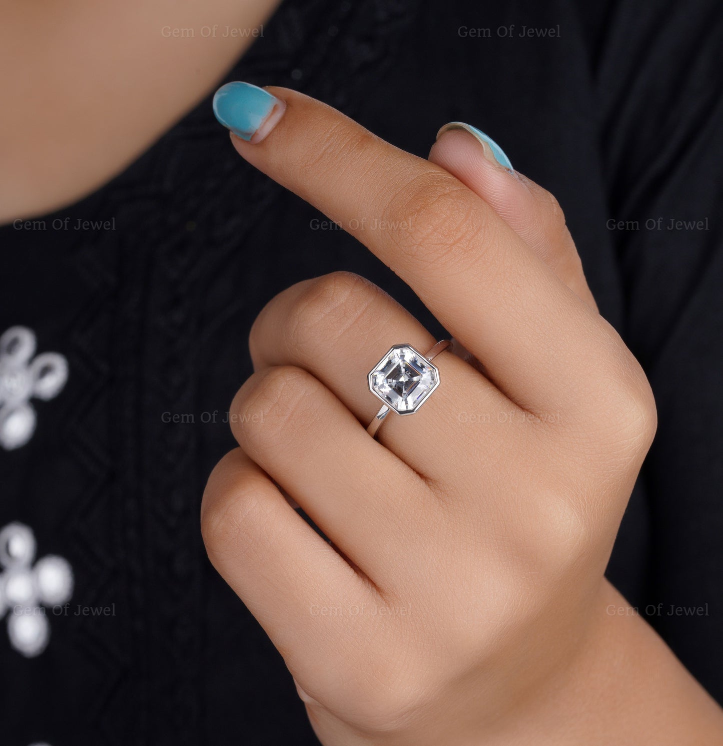 Ascher Cut Bezel Set Solitaire ring Moissanite Diamond Solid Gold Ring, Ascher Moissanite Diamond Ring, Bezel Set Diamond Ring, Ascher Ring