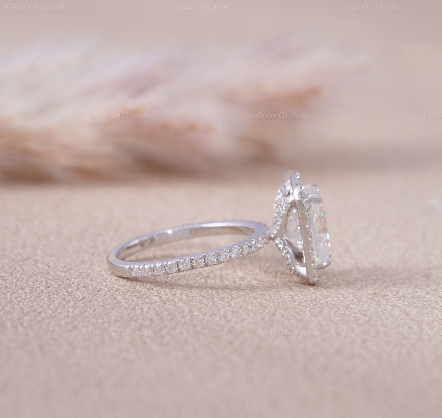Petal Prong Ring With Radiant Moissanite Diamond With Halo Of Round Moissanite Diamond Solid Gold Ring, Lotus Prong Ring, Radiant Cut Ring