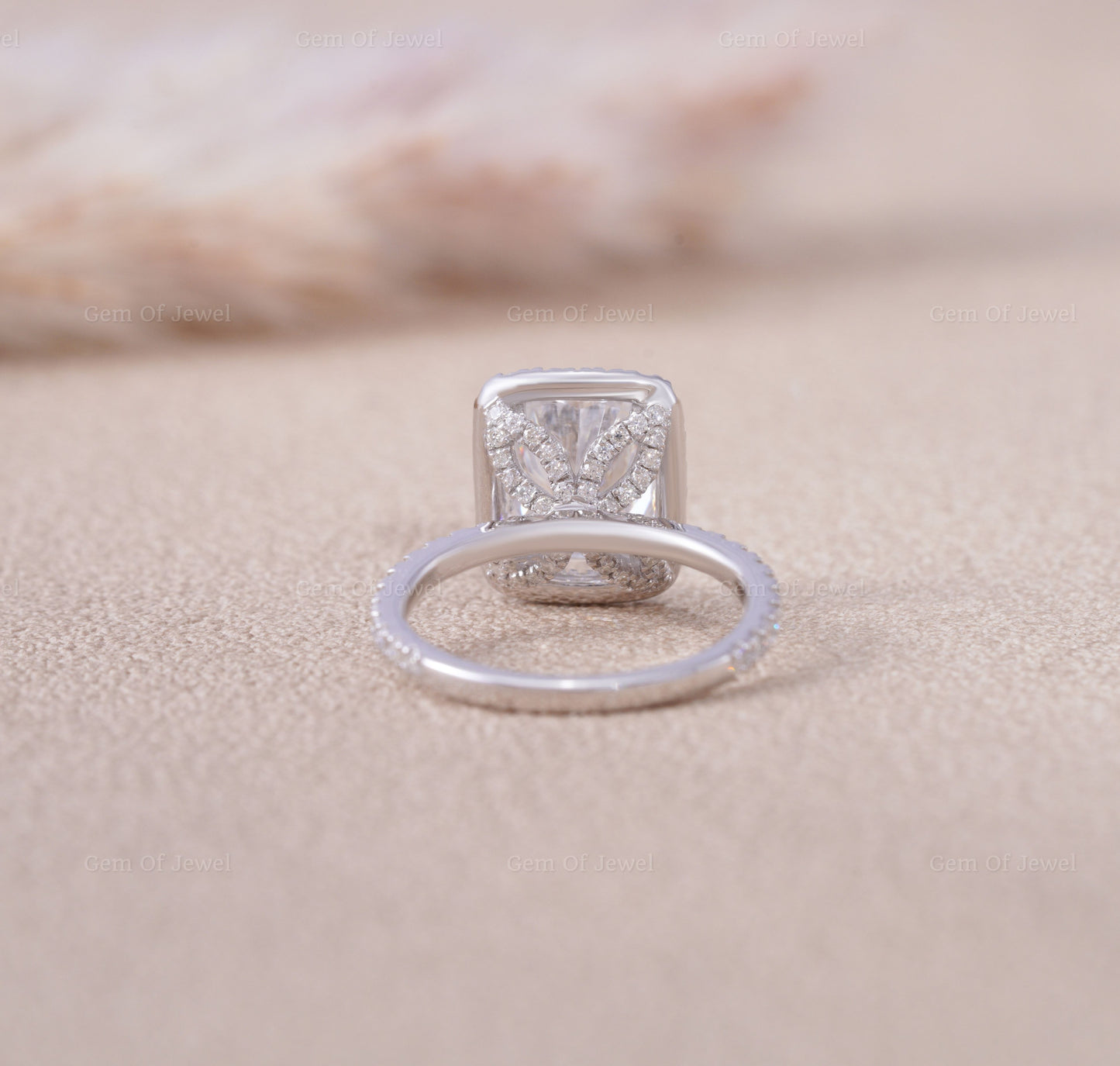 Petal Prong Ring With Radiant Moissanite Diamond With Halo Of Round Moissanite Diamond Solid Gold Ring, Lotus Prong Ring, Radiant Cut Ring