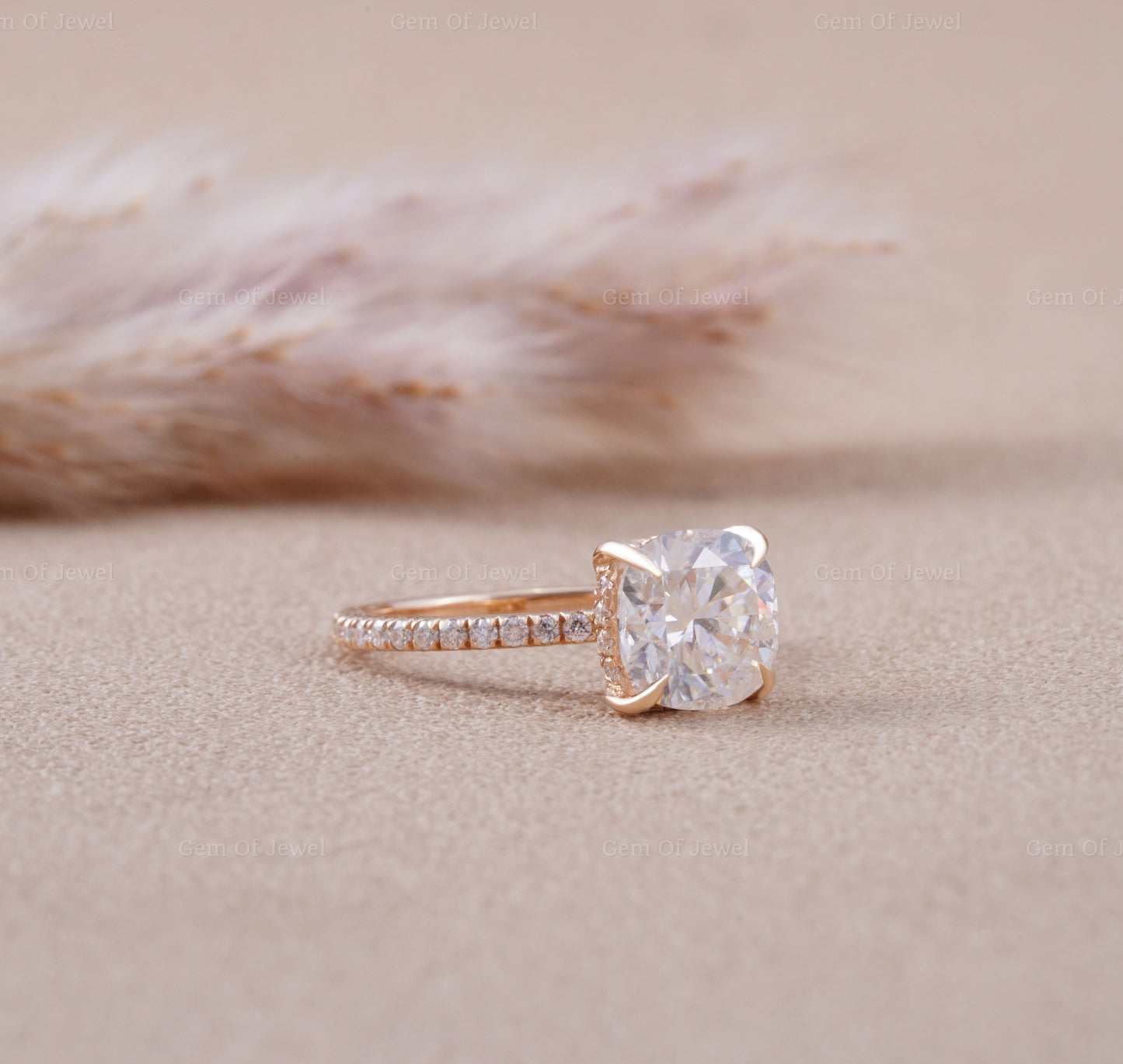 Cushion Moissanite 2CT Diamond With Round Moissanite Diamond 3/4 Pave Eternity Ring, Cushion Cut Moissanite Diamond Engagement Ring For Her