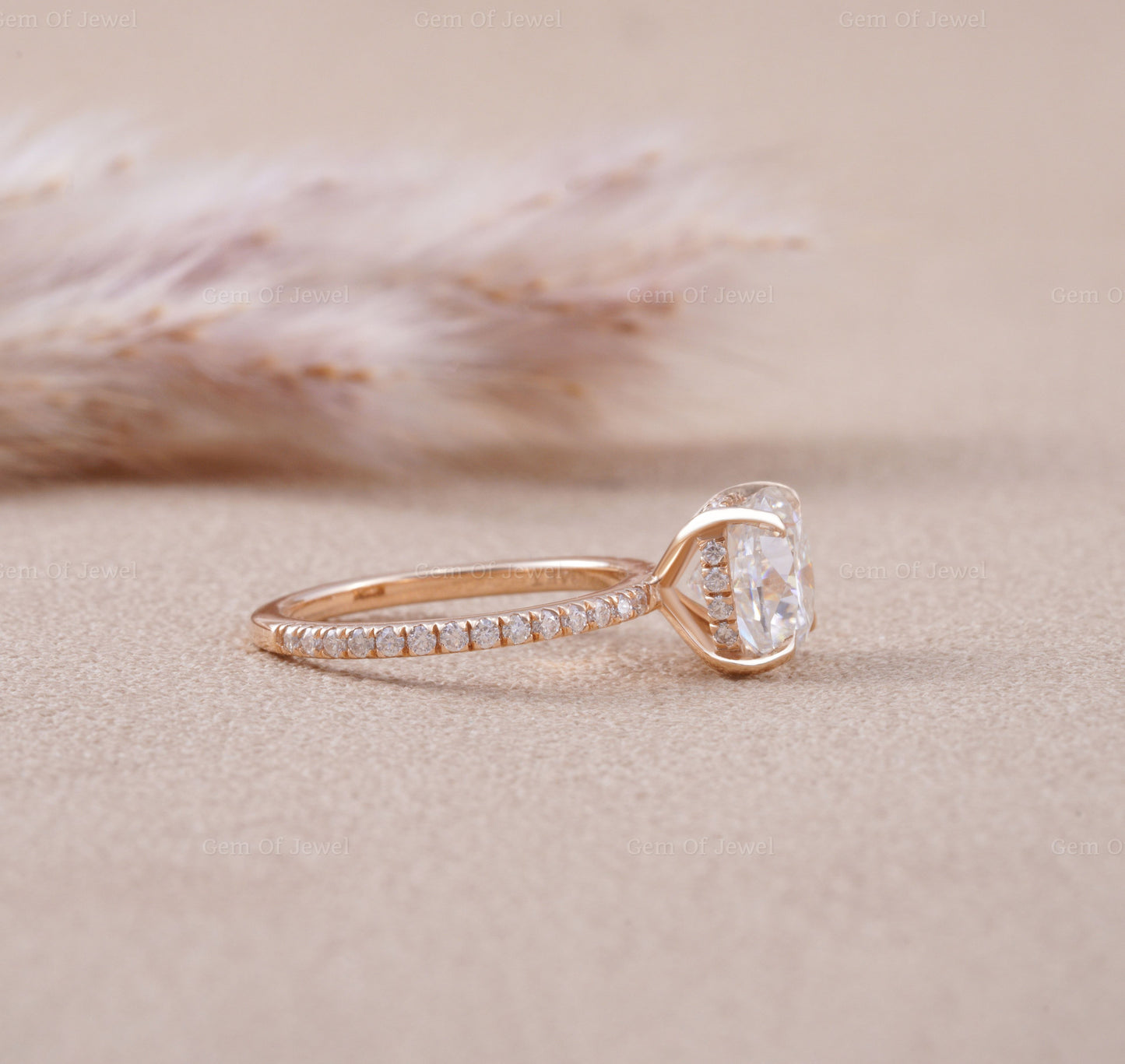 Cushion Moissanite 2CT Diamond With Round Moissanite Diamond 3/4 Pave Eternity Ring, Cushion Cut Moissanite Diamond Engagement Ring For Her