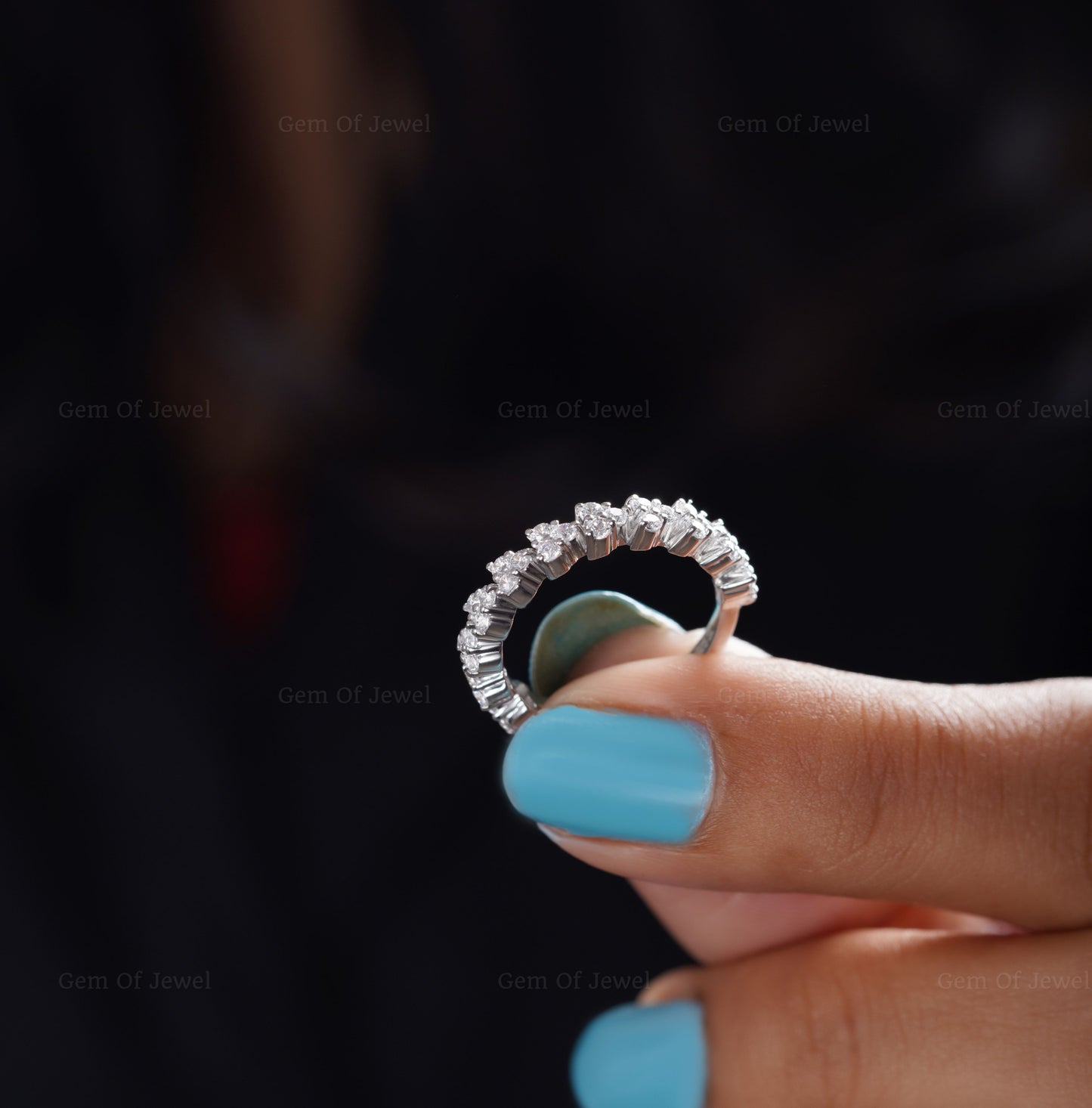 Round Moissanite Diamond Trio Set Diamond Gold Women's Ring, Wedding Band Ring For Her , Wedding Matching Ring For Her, Cluster Set Band