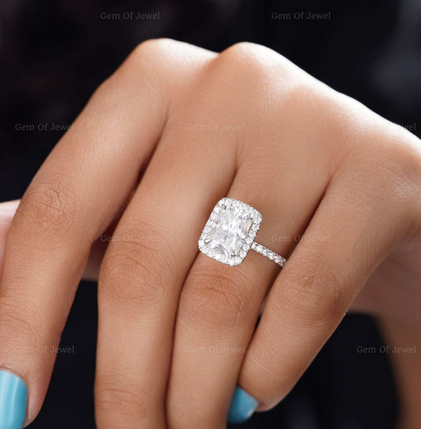 Petal Prong Ring With Radiant Moissanite Diamond With Halo Of Round Moissanite Diamond Solid Gold Ring, Lotus Prong Ring, Radiant Cut Ring