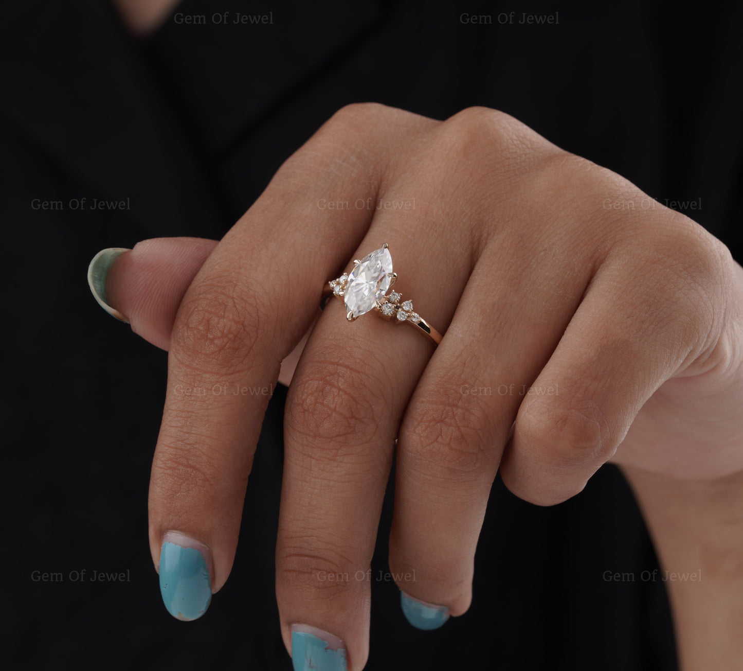 2CT Marquise Moissanite Diamond Ring With Side Moissanite Diamond Cluster Ring, 2CT Diamond Ring For Her, Cluster Ring , 2CT Marquise Ring