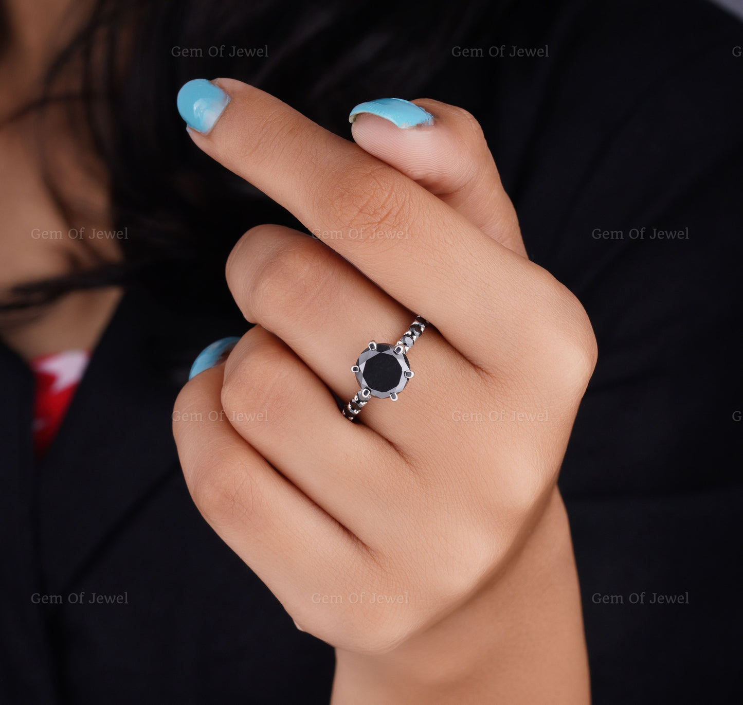 Copy of Black Moissanite Diamonds Half Eternity Pave Stackable Band, Black Moissanite Stone Band, Stackable Band, Black Moissanite Pave Diamond Band
