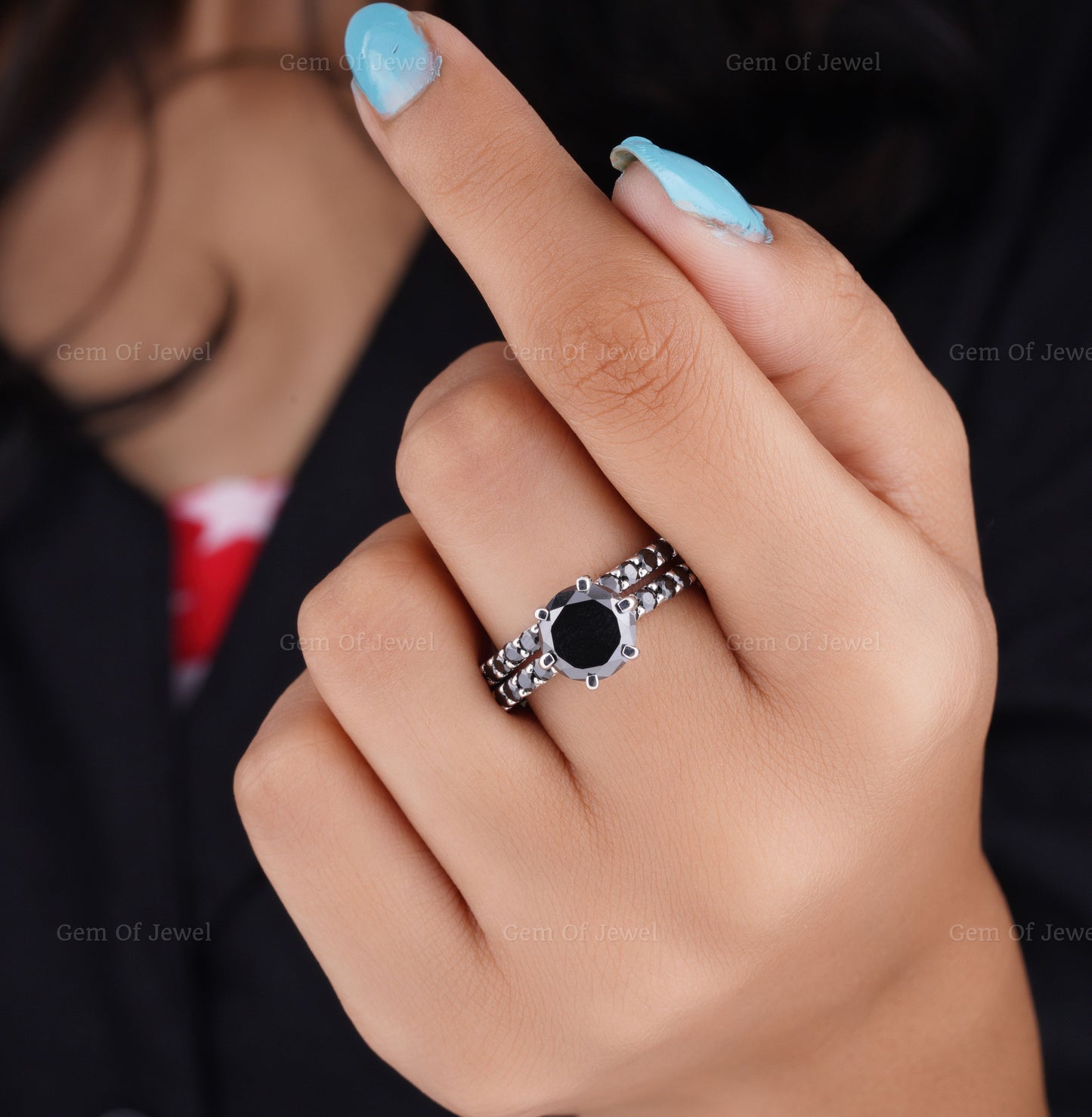 Copy of Black Moissanite Diamonds Half Eternity Pave Stackable Band, Black Moissanite Stone Band, Stackable Band, Black Moissanite Pave Diamond Band