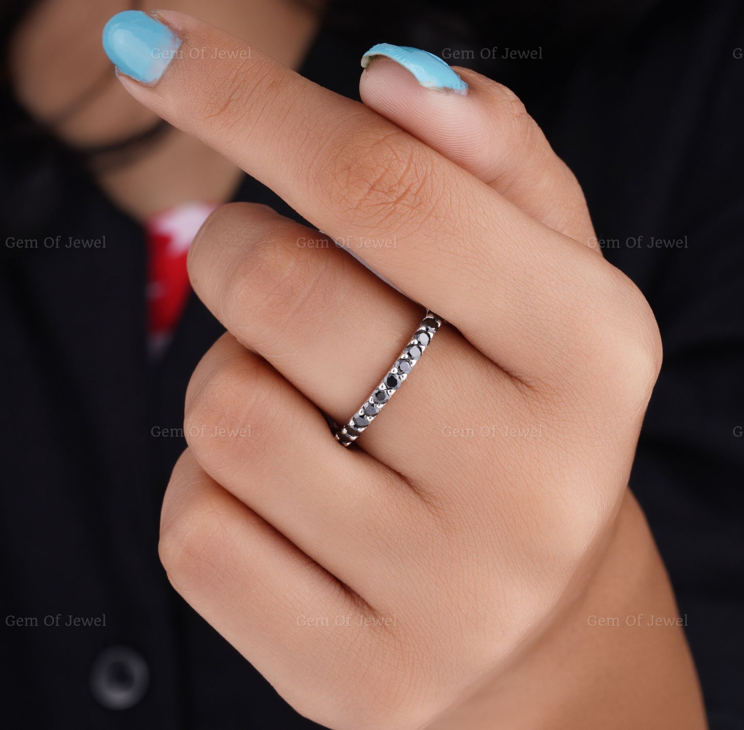 Black Moissanite Diamonds Half Eternity Pave Stackable Band, Black Moissanite Stone Band, Stackable Band, Black Moissanite Pave Diamond Band