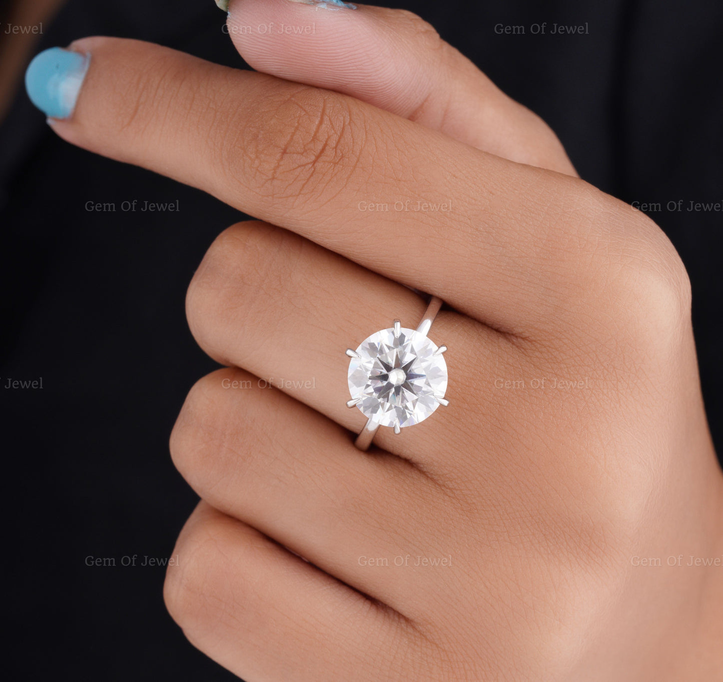 5CT Round Moissanite Diamond Ring With Diamond On Prong Ring And Pave Eternity On Band, Six Prong Round Diamond Ring, 5CT Round Diamond Ring